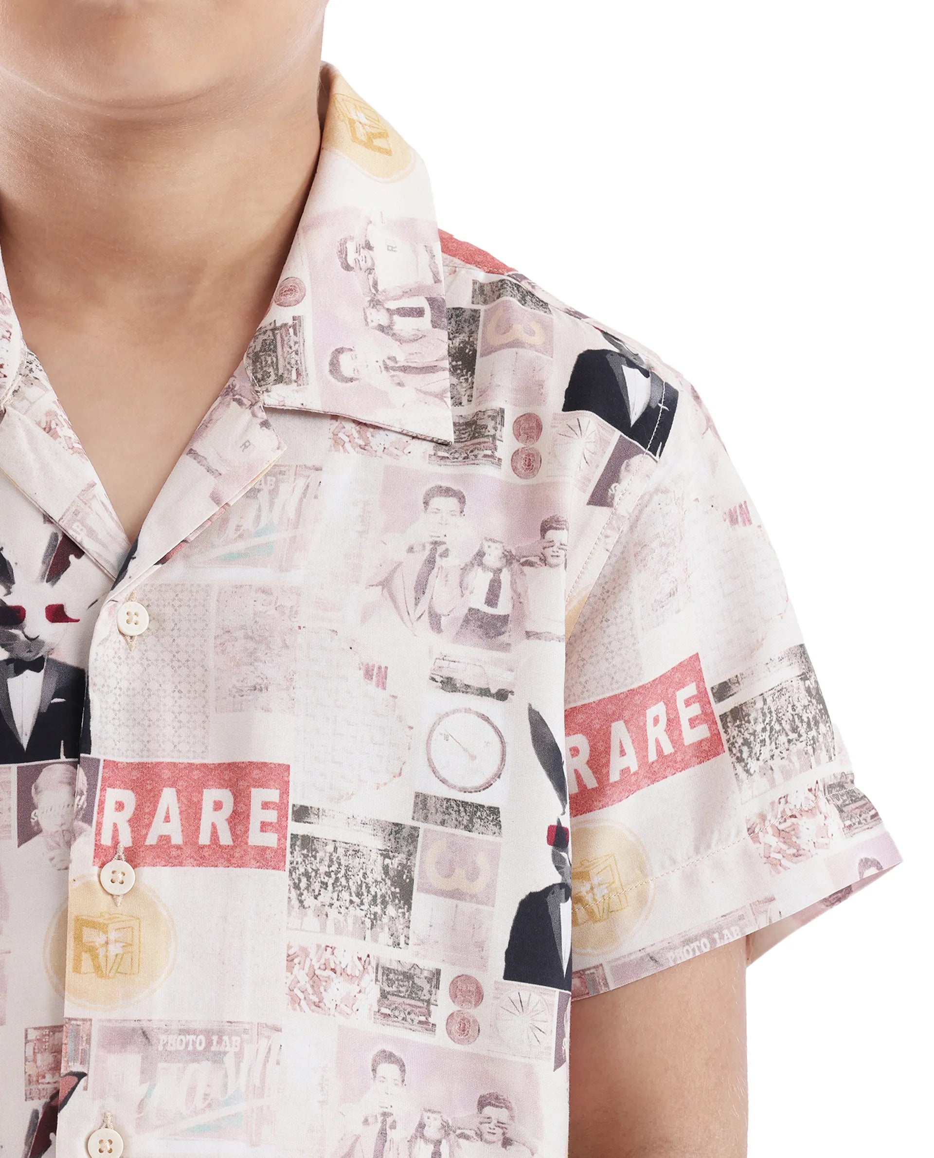 Rare Ones Kids Hage Beige Viscose Half Sleeve Cuban Collar Printed Shirt