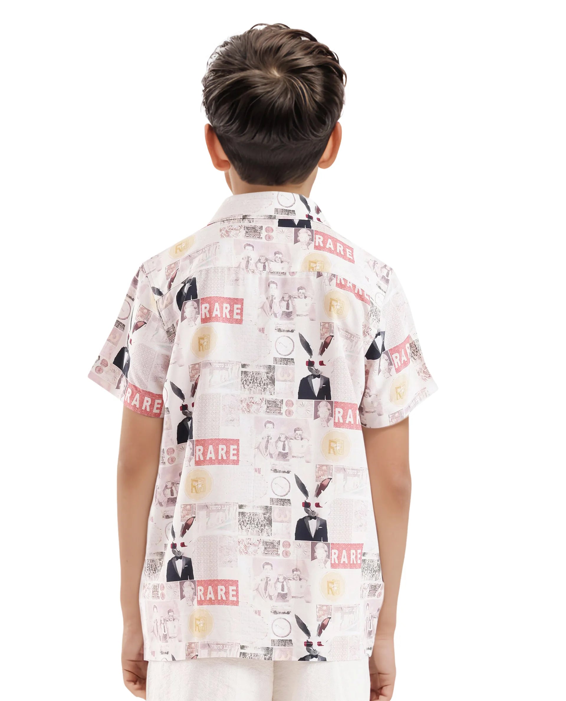 Rare Ones Kids Hage Beige Viscose Half Sleeve Cuban Collar Printed Shirt