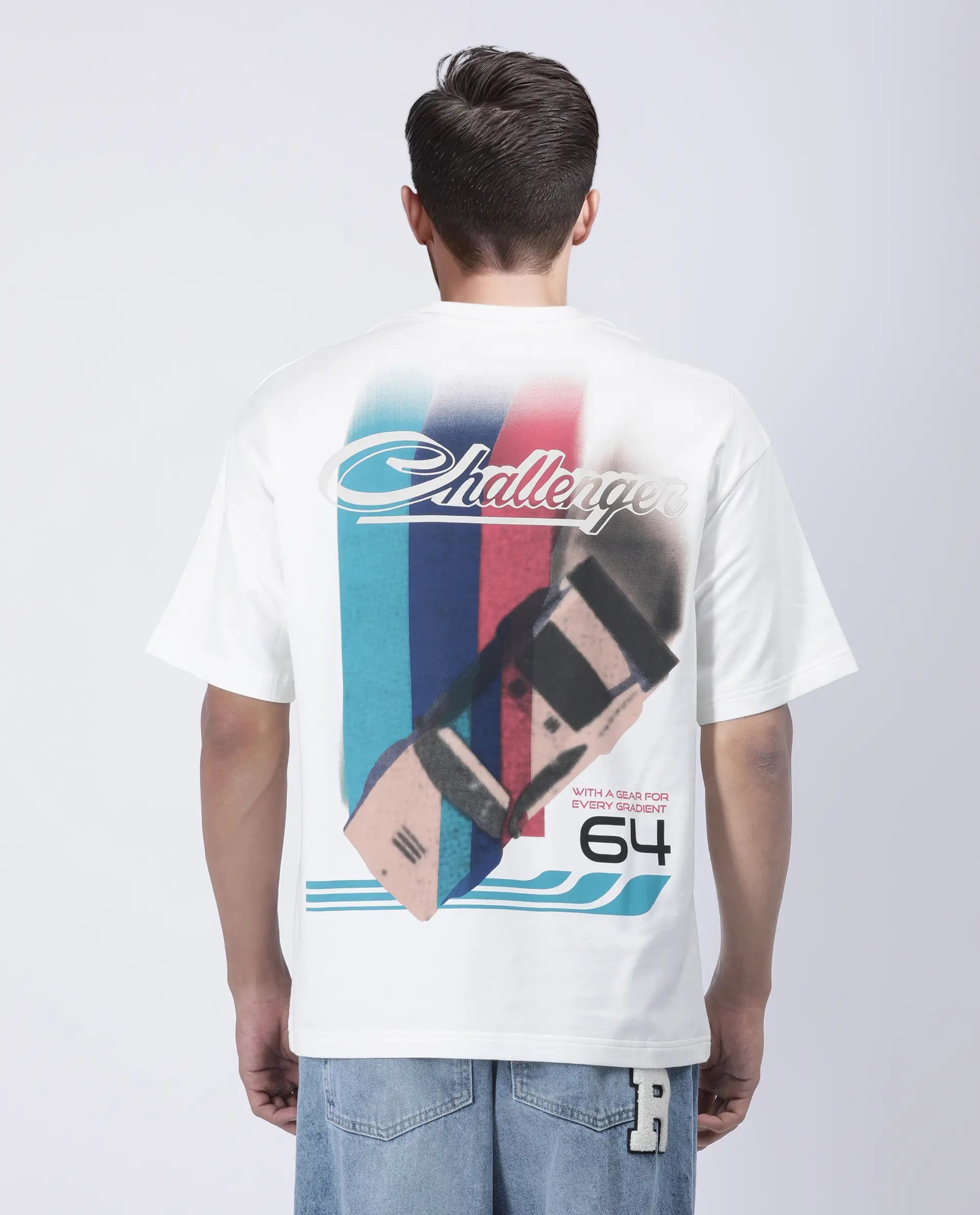 Rare Rabbit Men's Halen Off White Cotton Graphic Print Oversized Fit Half Sleeve Crew Neck T-Shirt