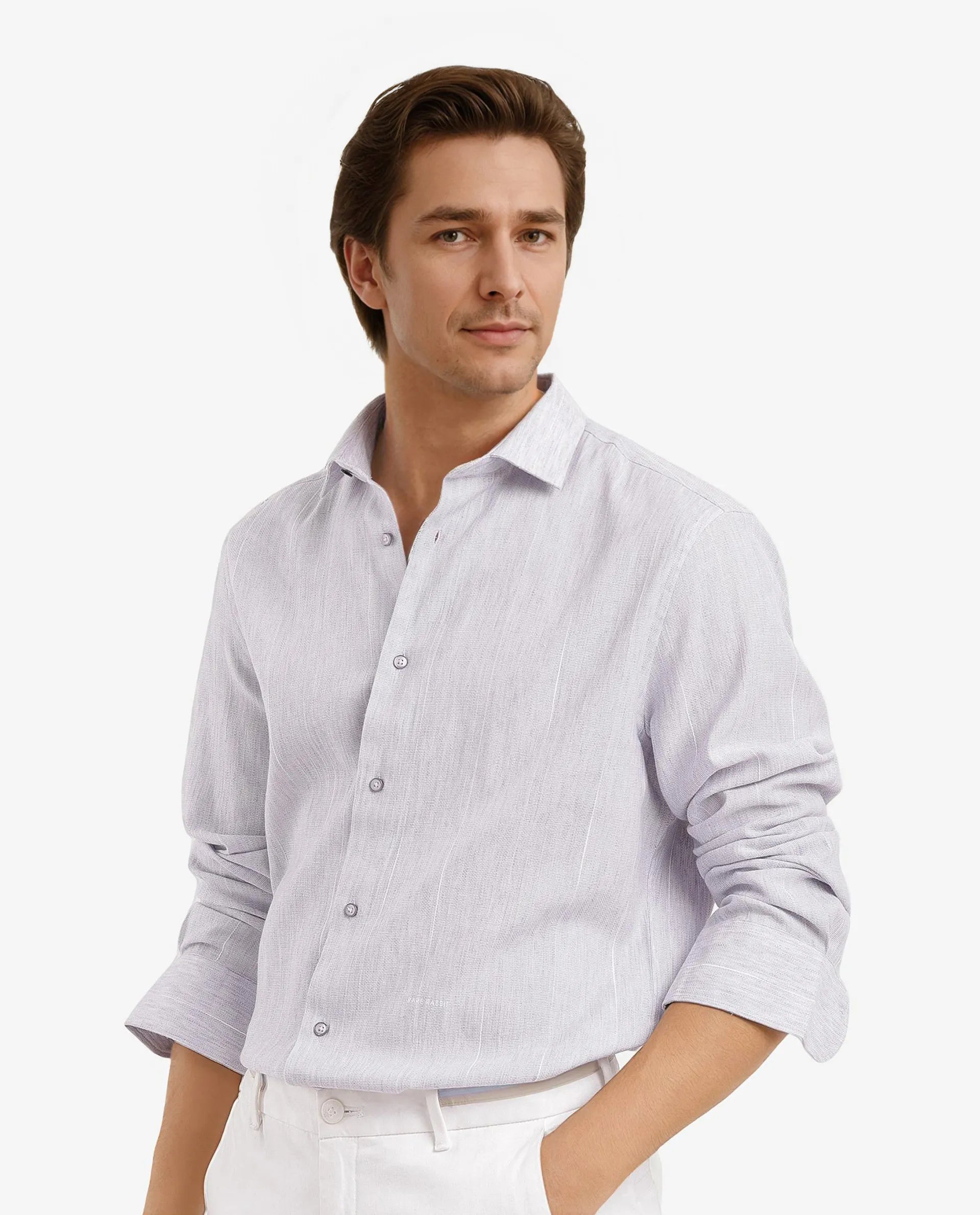 Rare Rabbit Men Halk-1 Light Purple Cotton Fabric Melange Effect Full Sleeves Regular Fit Stripe Shirt