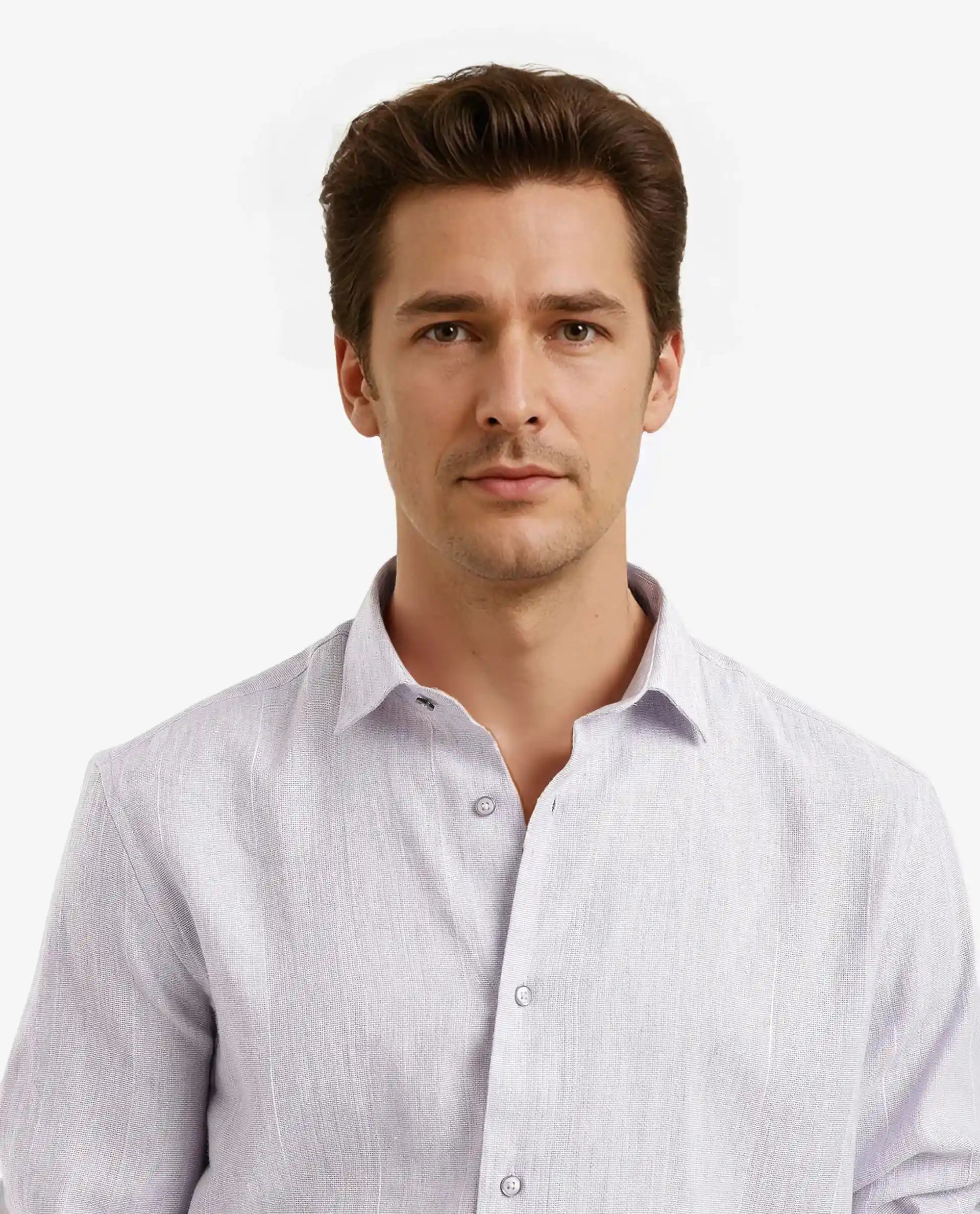 Rare Rabbit Men Halk-1 Light Purple Cotton Fabric Melange Effect Full Sleeves Regular Fit Stripe Shirt