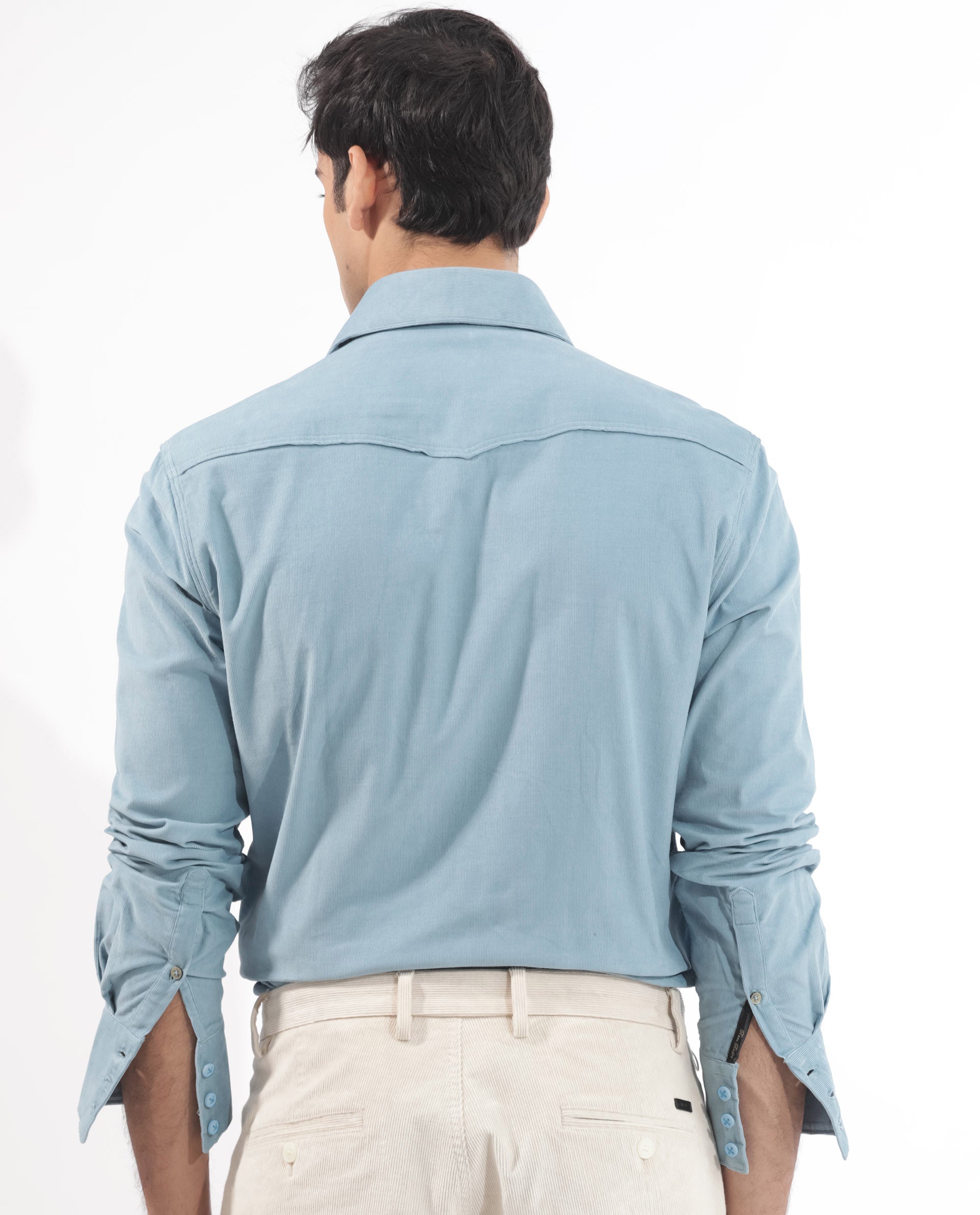 Rare Rabbit Men's Halle Dusky Blue Cotton Fabric Full Sleeves Corduroy Shirt