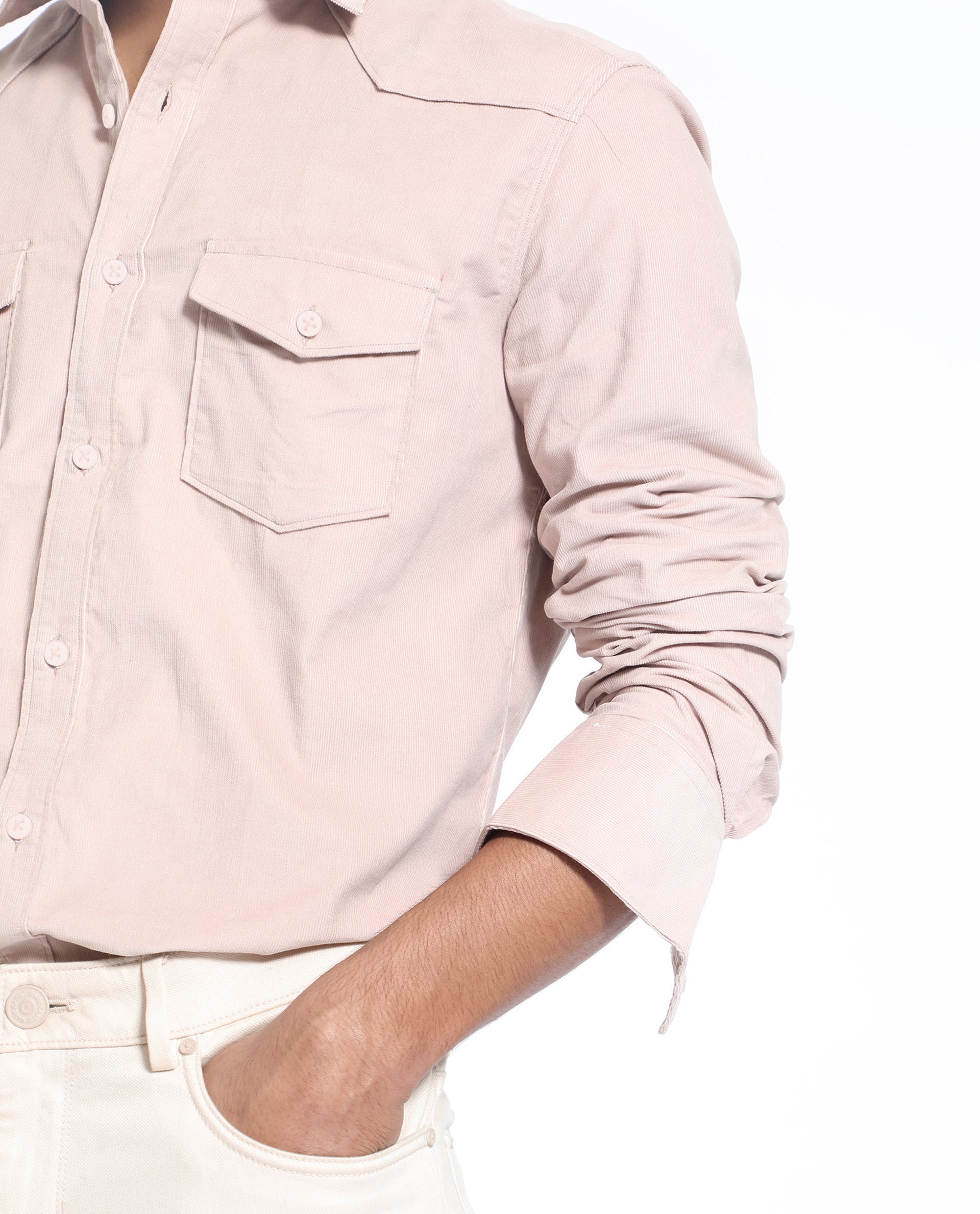 Rare Rabbit Men's Halle Dusky Peach Cotton Fabric Full Sleeves Corduroy Shirt