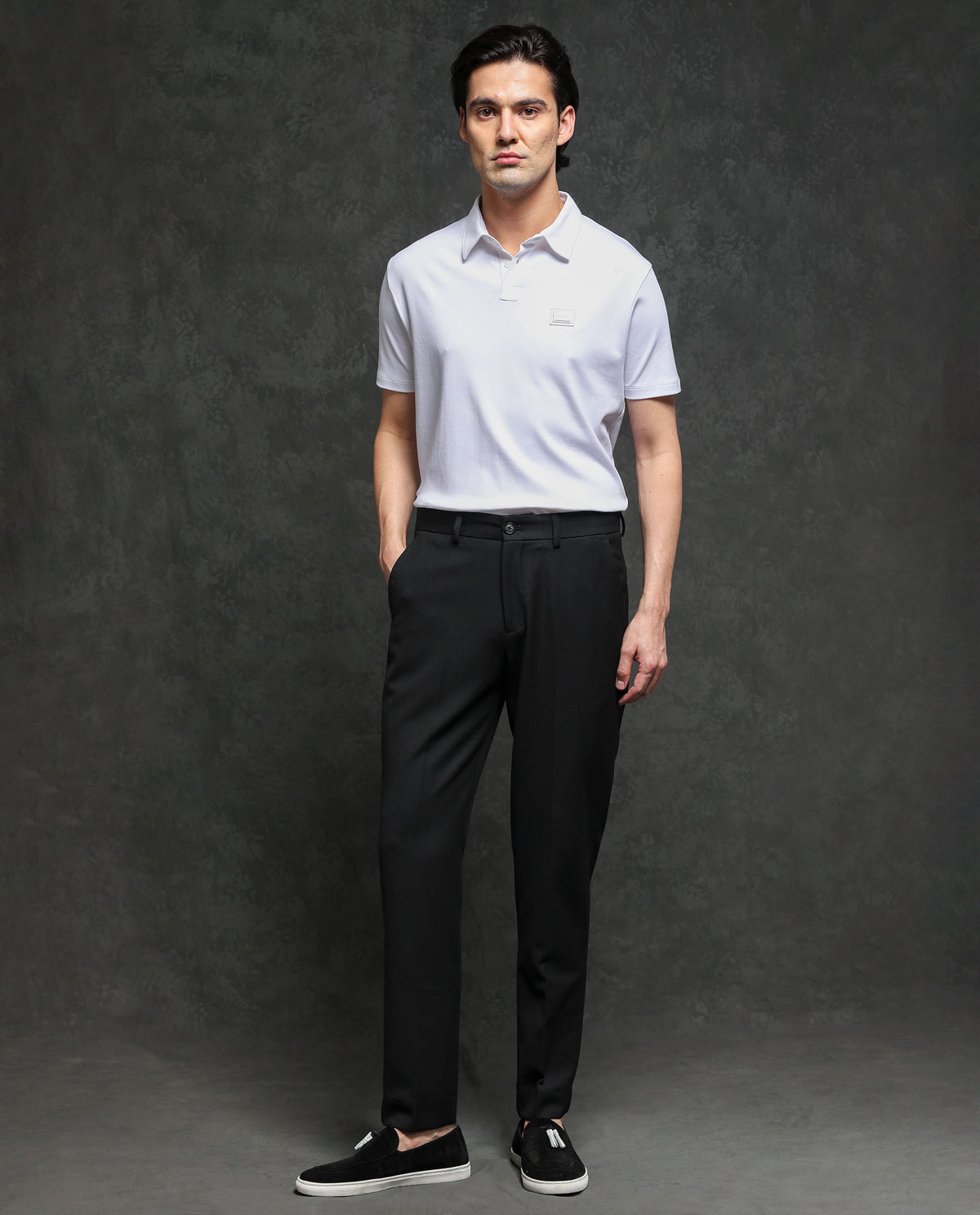 Rare Rabbit Men's Hamlet Black Solid Mid-Rise Regular Fit Premium Trouser