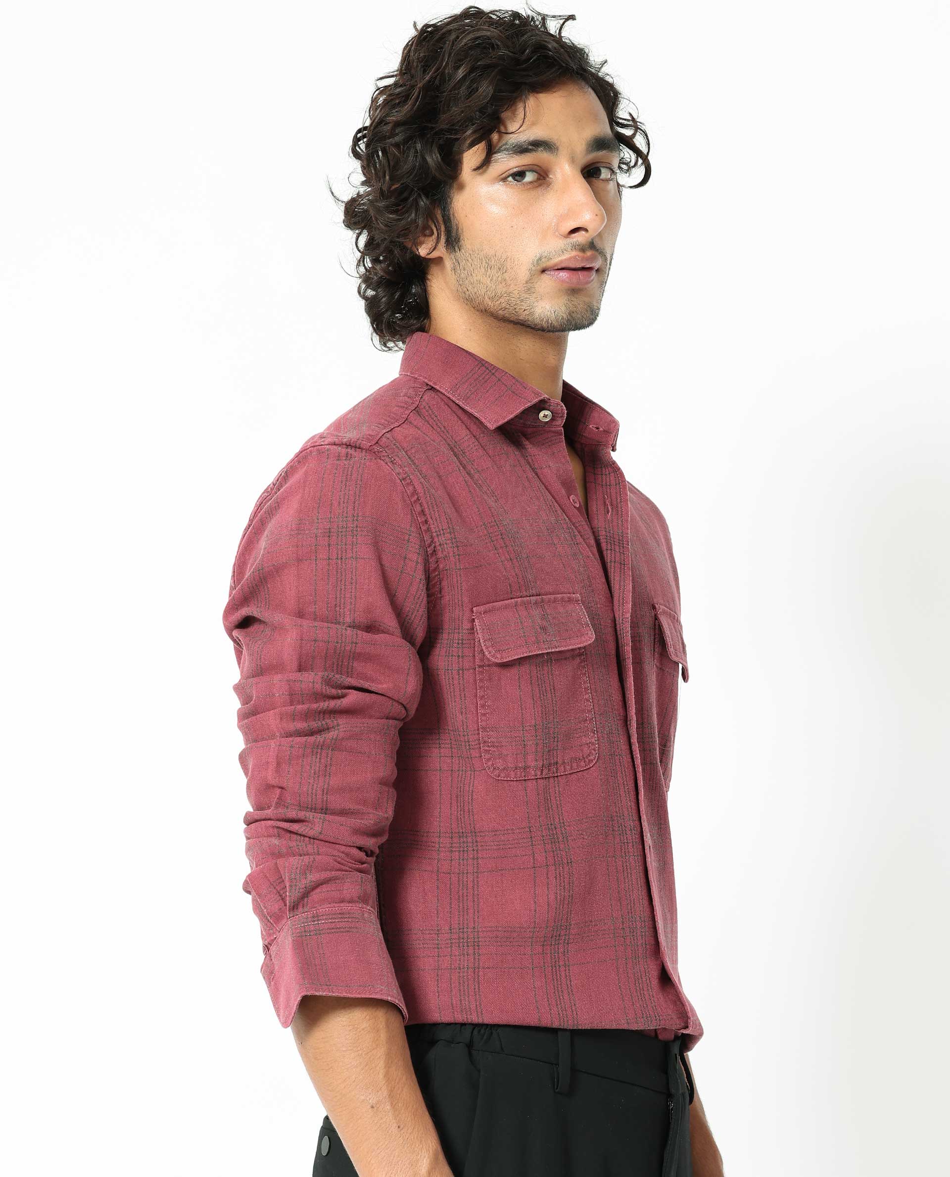 Rare Rabbit Men's Hammel Dark Pink Cotton Fabric Full Sleeves Checks Shirt