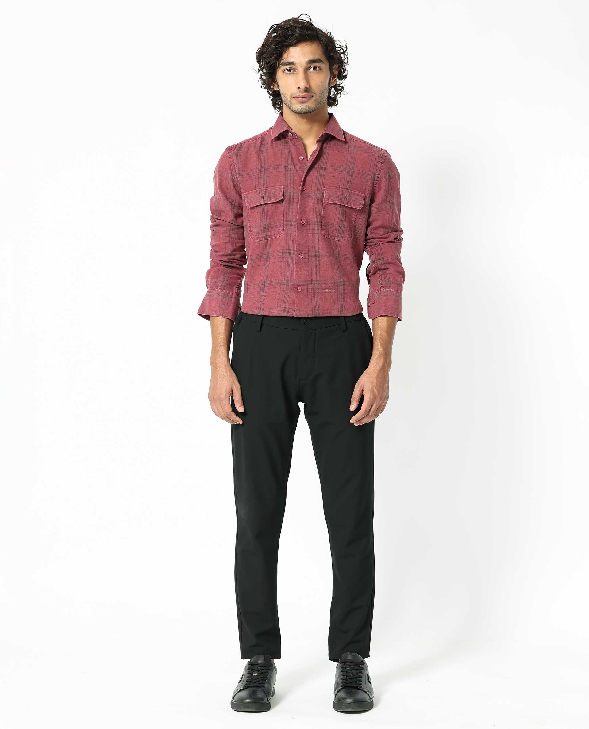 Rare Rabbit Men's Hammel Dark Pink Cotton Fabric Full Sleeves Checks Shirt