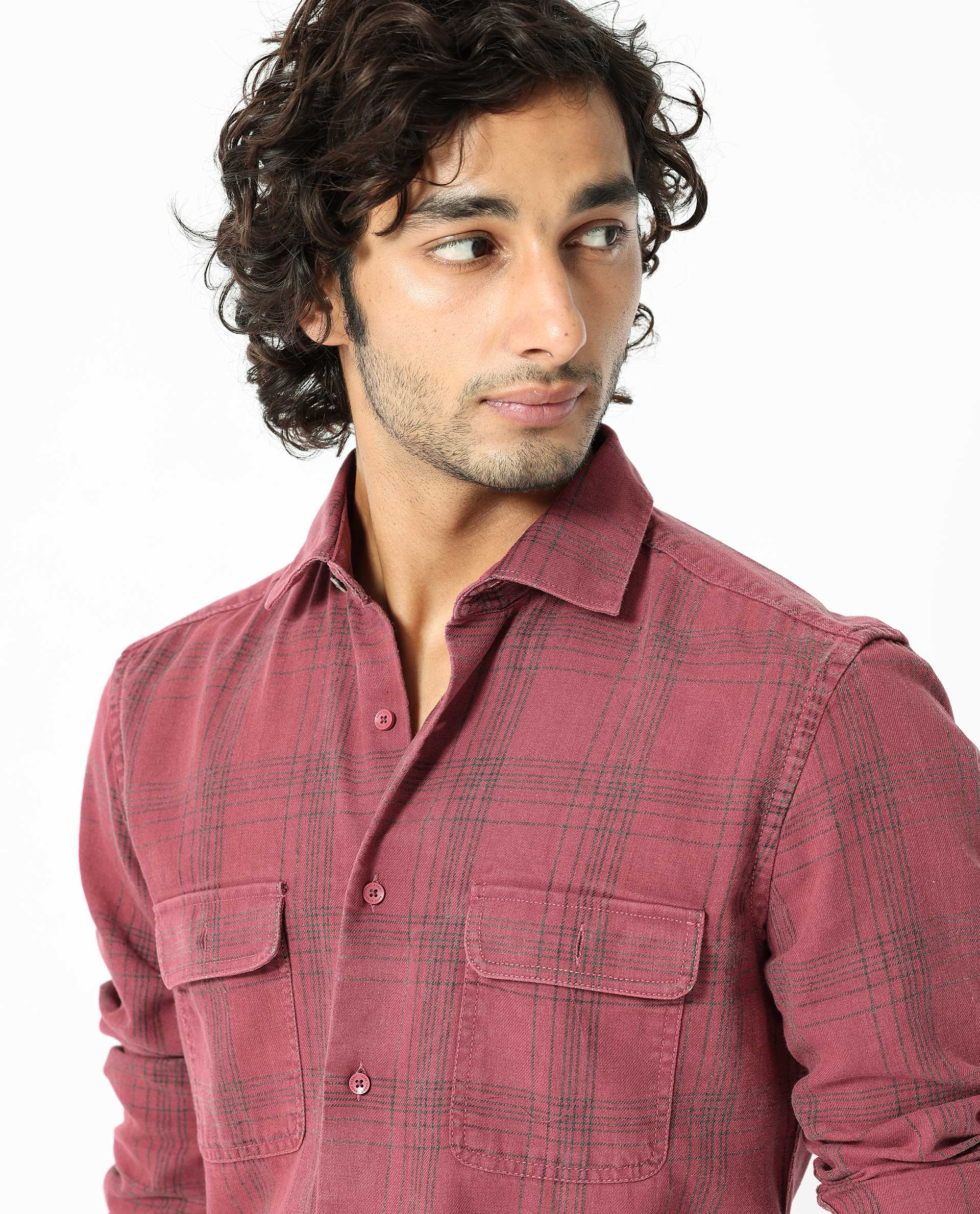 Rare Rabbit Men's Hammel Dark Pink Cotton Fabric Full Sleeves Checks Shirt