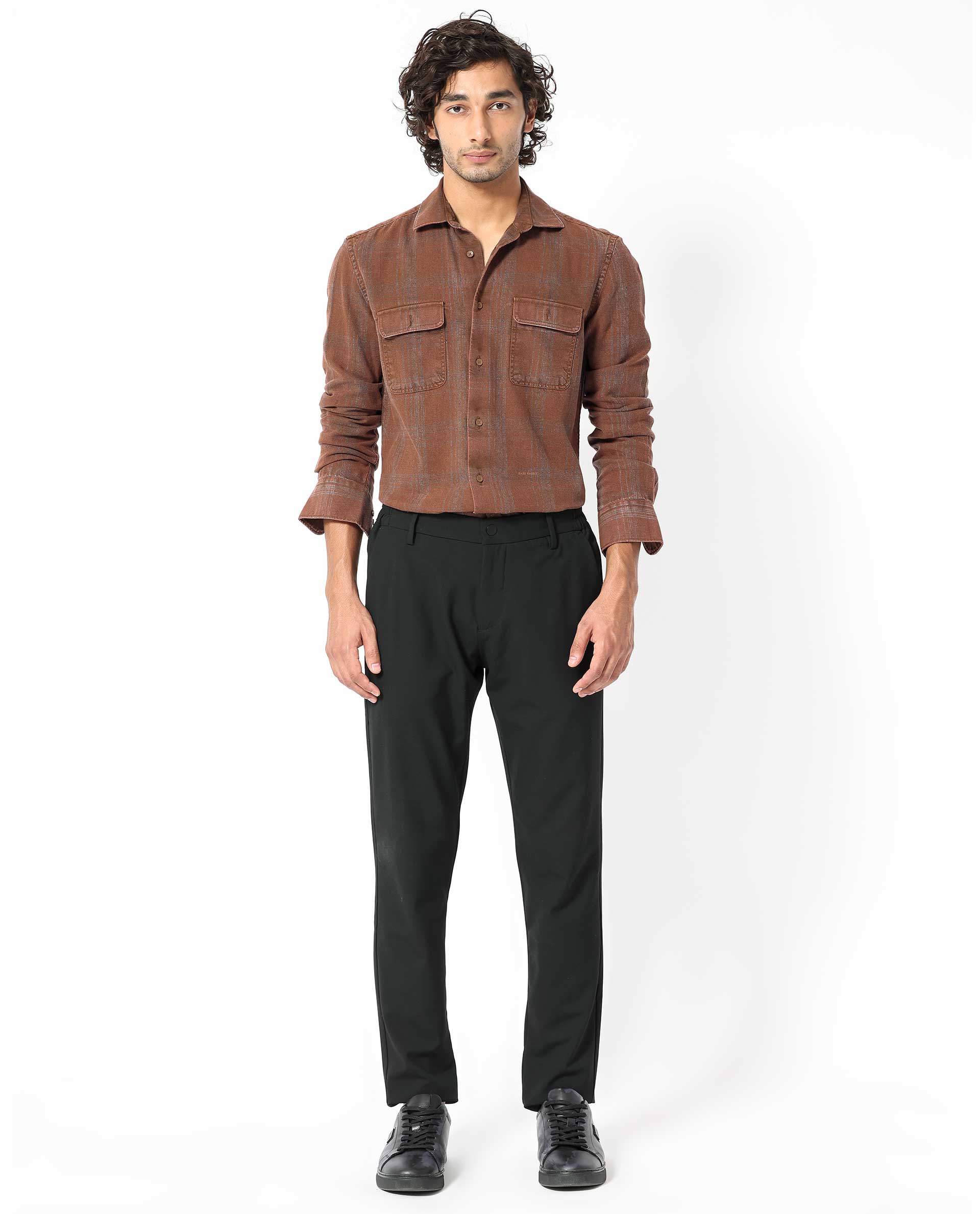 Rare Rabbit Men's Hammel Rust Cotton Fabric Full Sleeves Checks Shirt