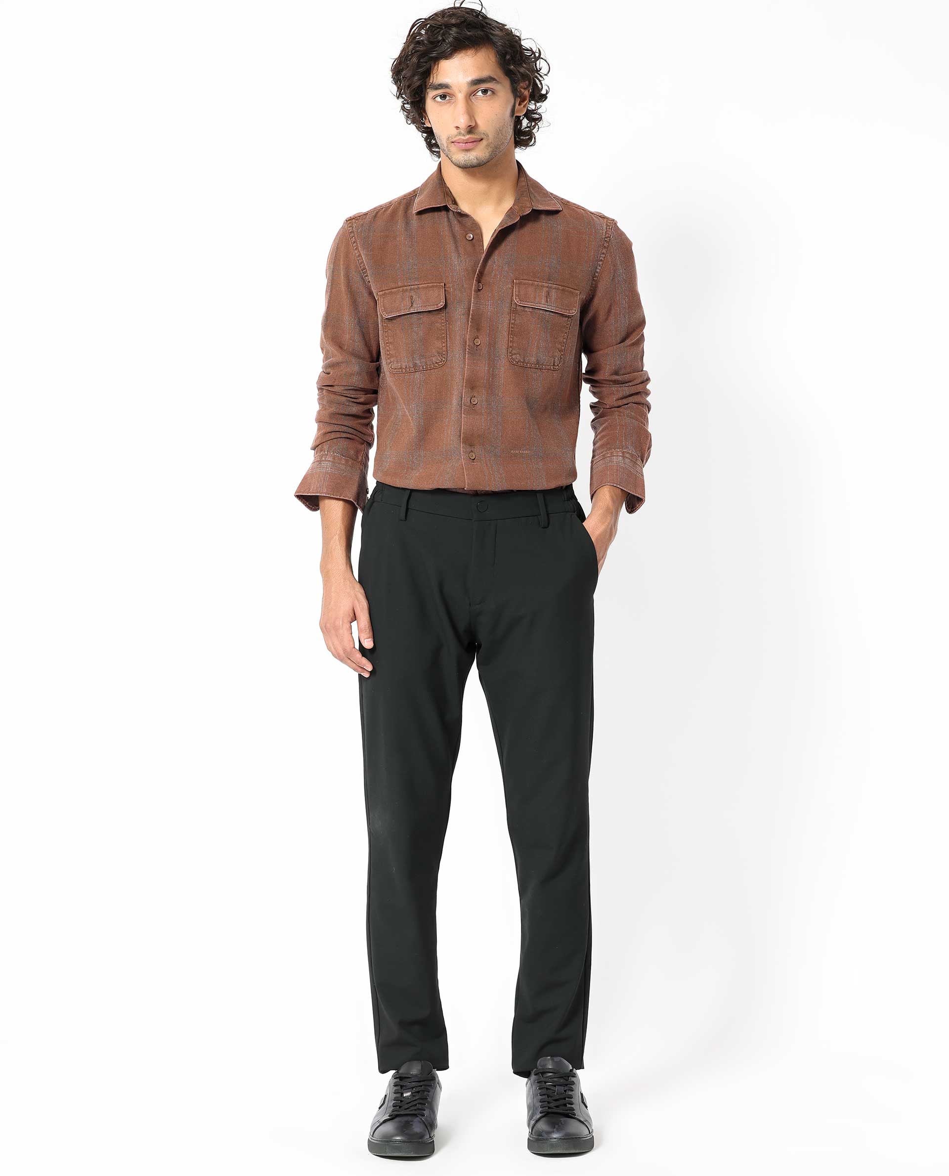 Rare Rabbit Men's Hammel Rust Cotton Fabric Full Sleeves Checks Shirt