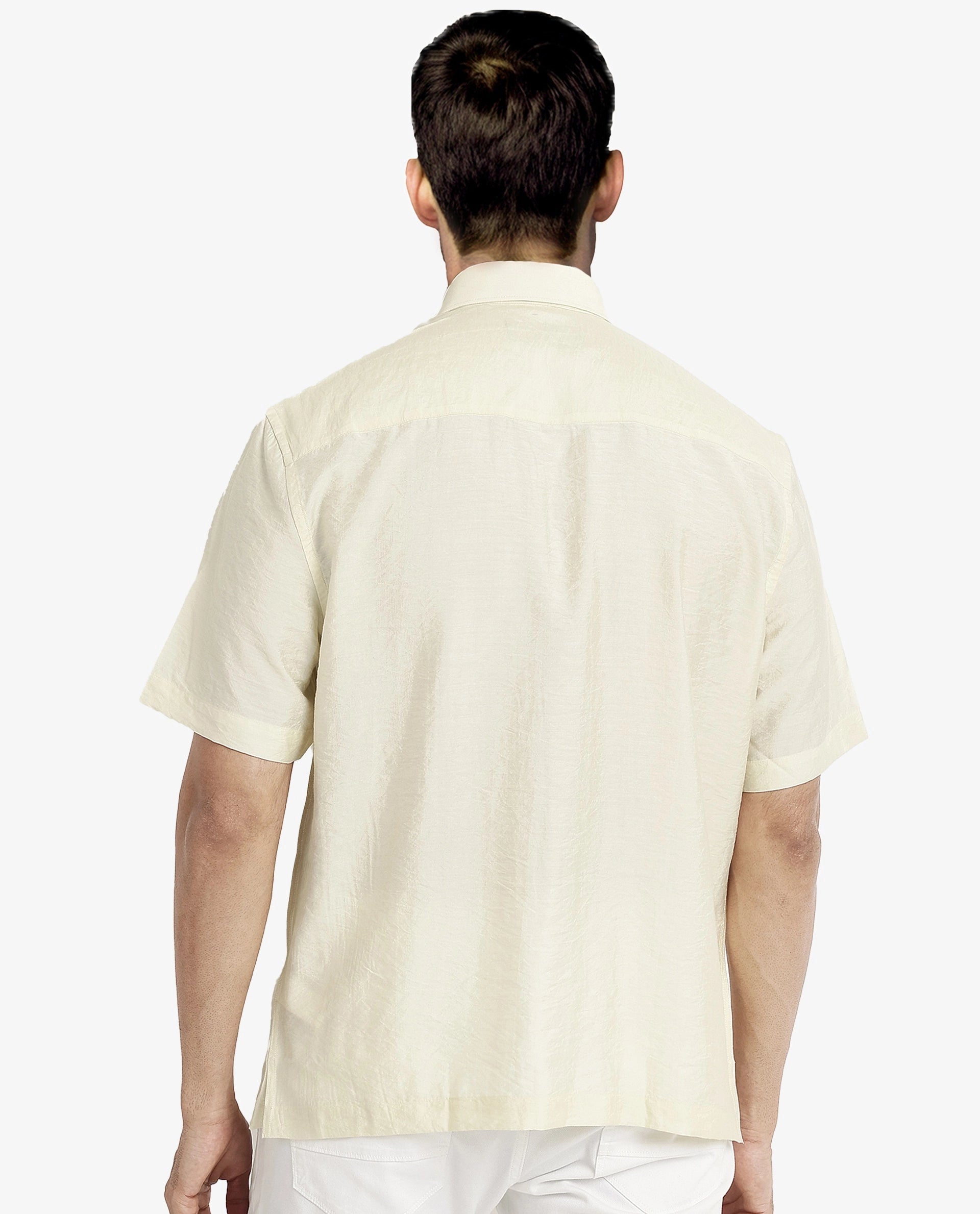 Rare Rabbit Men Blois Pastel Yellow Viscose Nylon Fabric Short Sleeve Slim Fit Plain Shirt