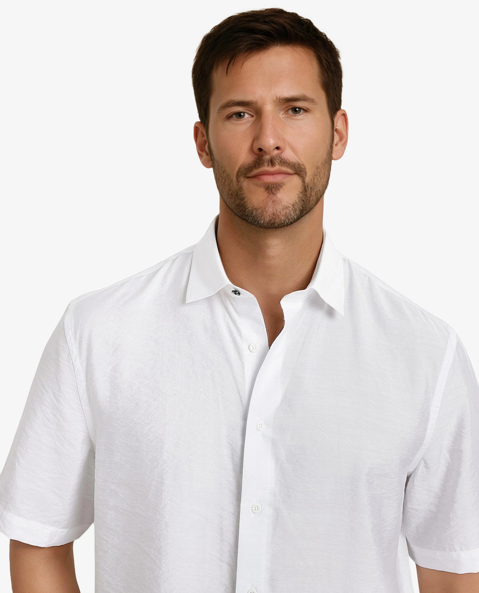 Rare Rabbit Men Blois White Viscose Nylon Fabric Short Sleeve Slim Fit Plain Shirt