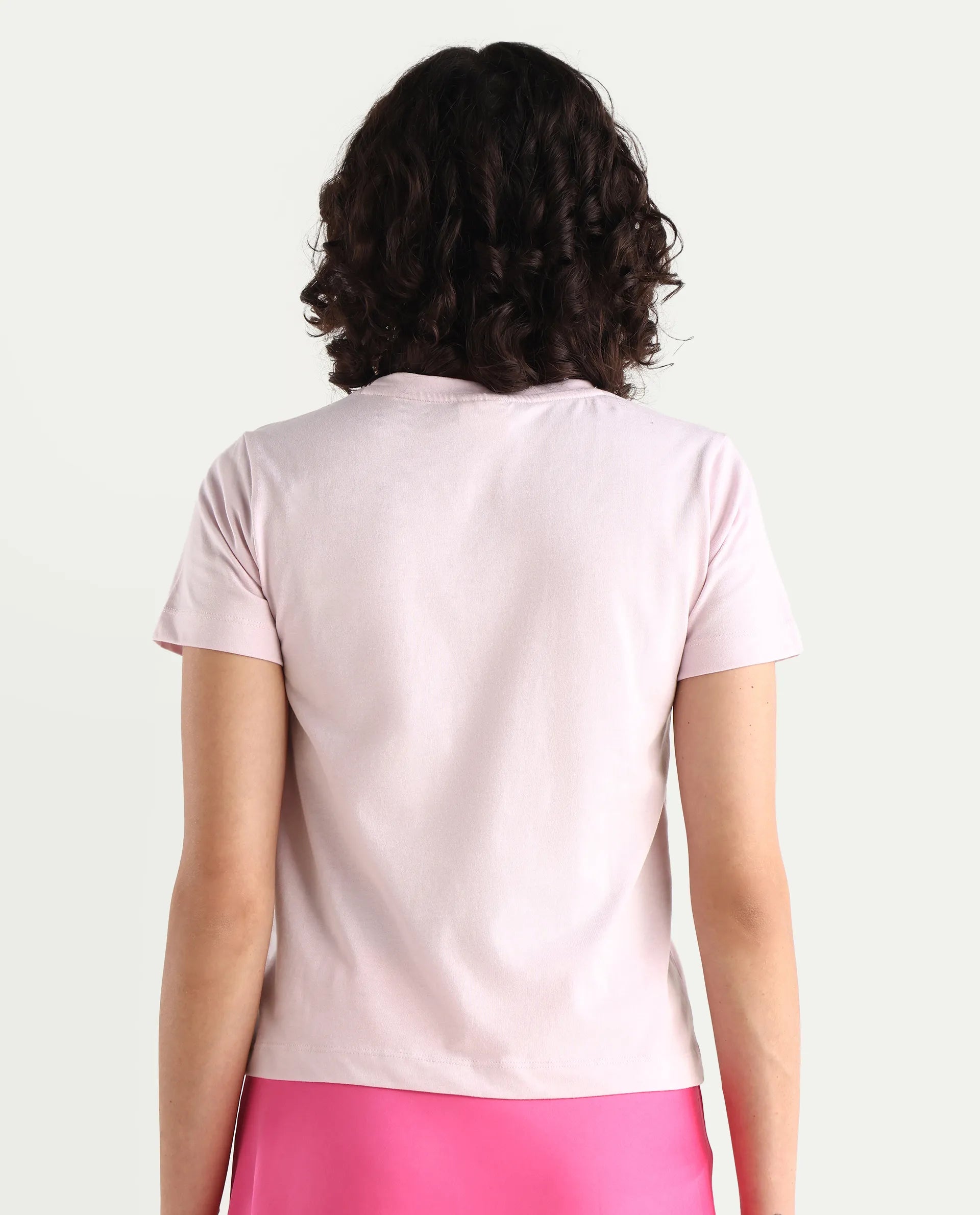 Rareism Women's Hanna Pastel Pink Cotton Blend Crew Neck Graphic Print Regular Fit T-Shirt