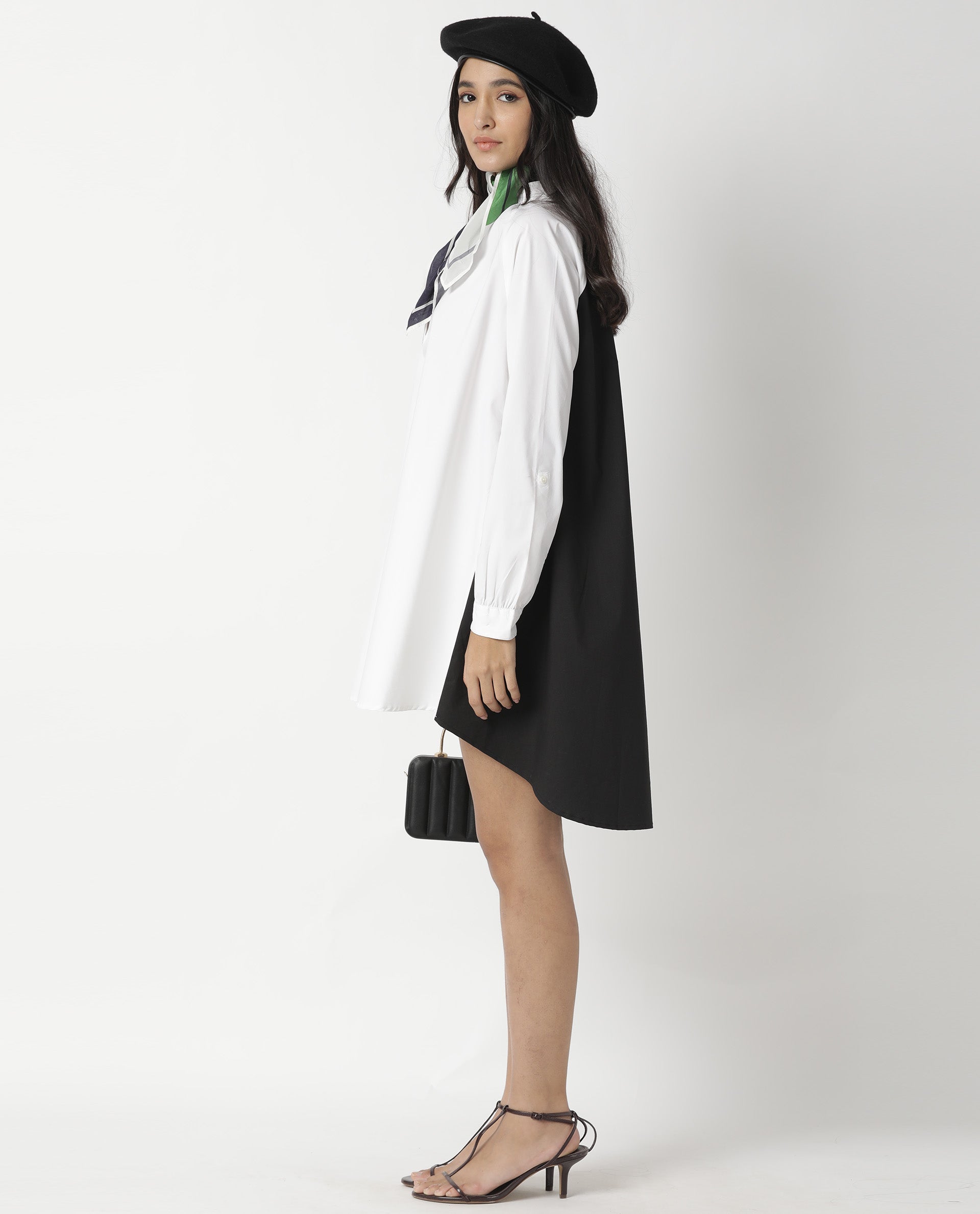 Rareism Womens Hansom Black Dress Cotton Lycra Fabric Regular Fit Mandrain Neck