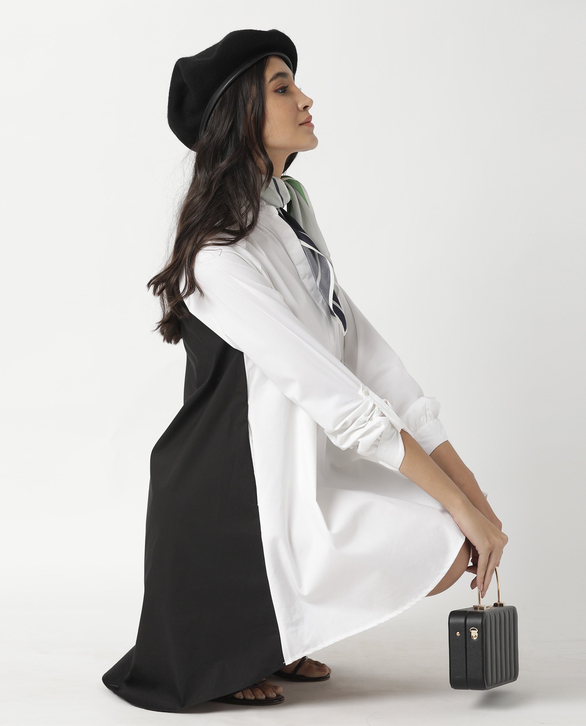 Rareism Womens Hansom Black Dress Cotton Lycra Fabric Regular Fit Mandrain Neck