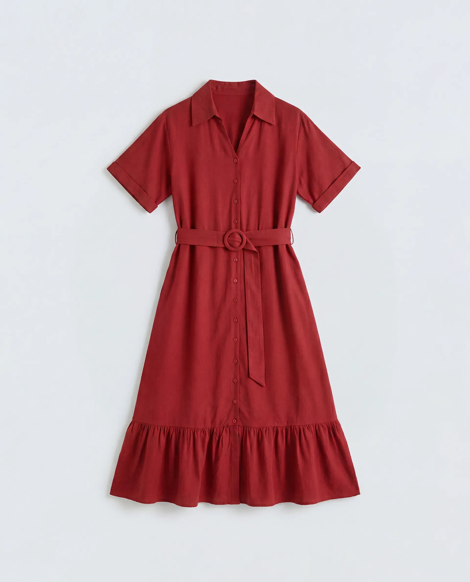 Rareism Women's Elate Red Viscose Half Sleeve A-Line Plain Dress