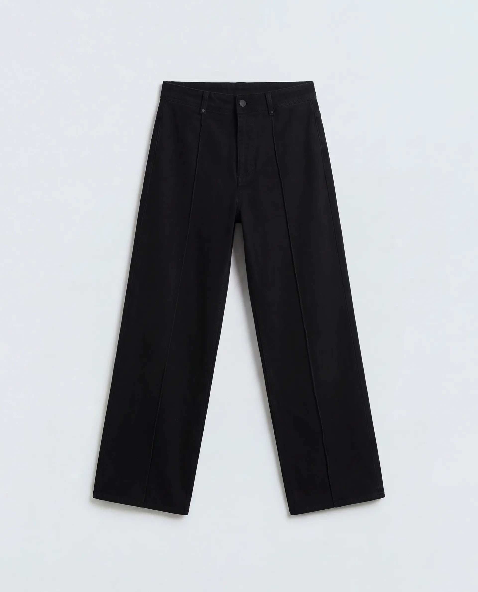 Rareism Women's Exia Black Cotton Blend Wide Leg Plain Jeans