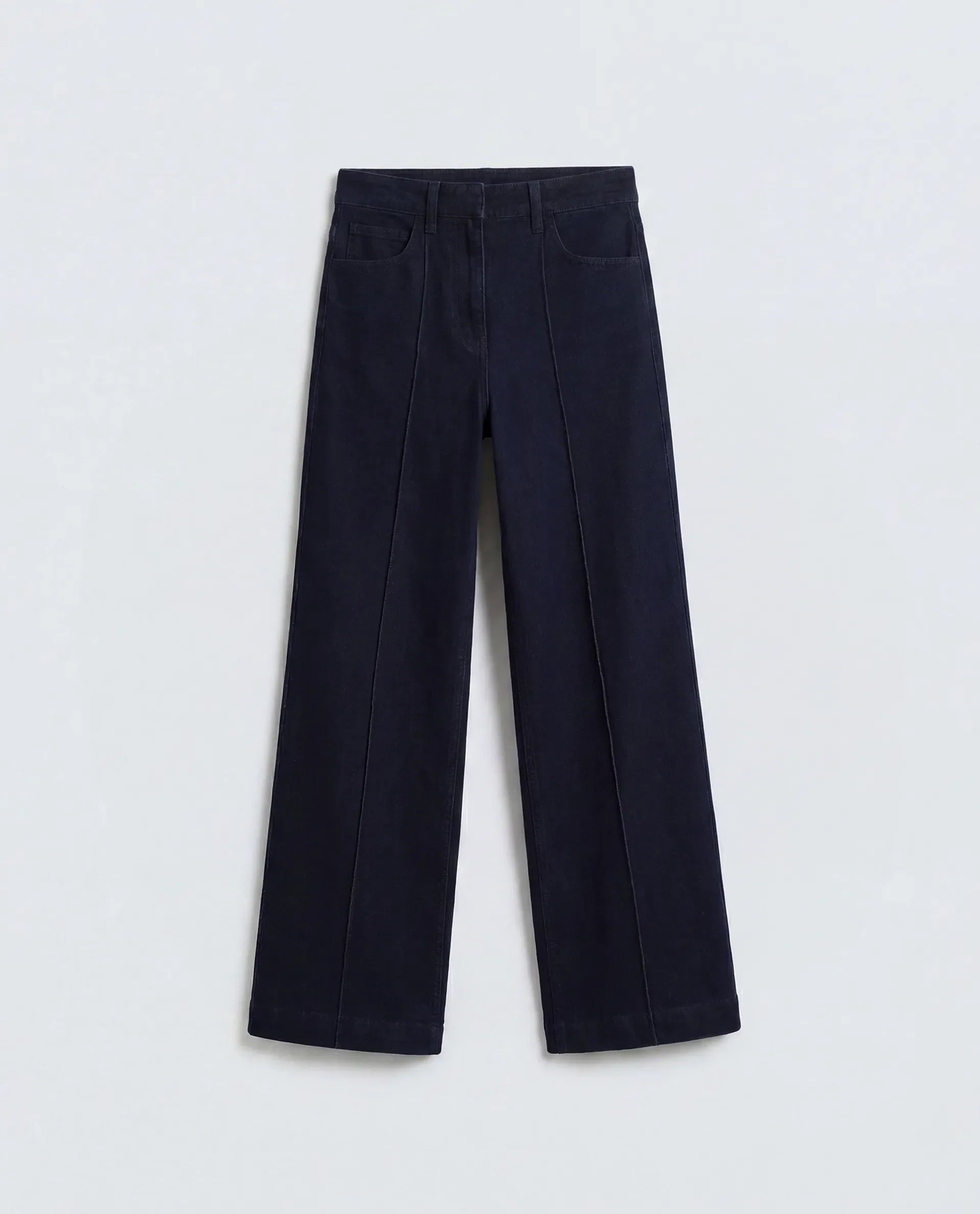 Rareism Women's Exora Dark Navy Cotton Blend Wide Leg Plain Jeans
