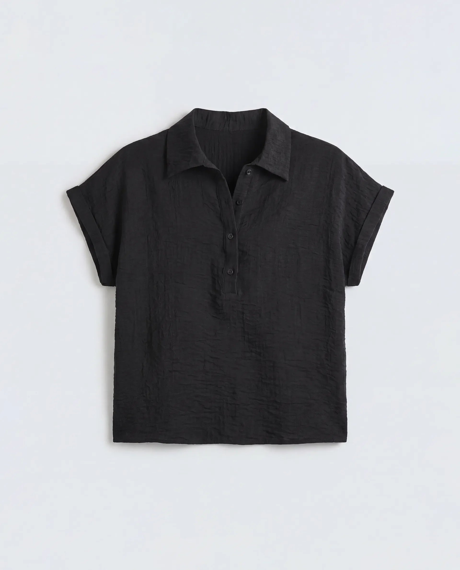 Rareism Women's Halm Black Viscose Blend Spread Collar Relaxed Plain Top