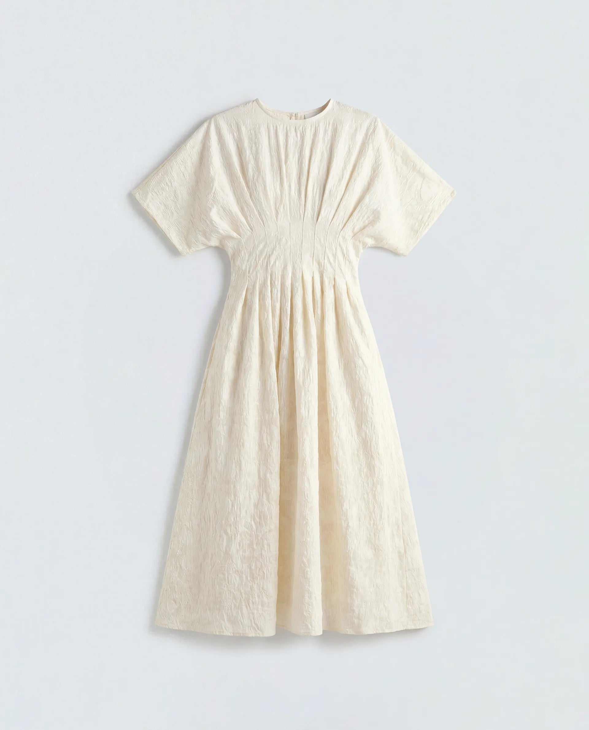Rareism Women's Hant Off White Viscose Blend Crew Neck Fit And Flare Plain Dress