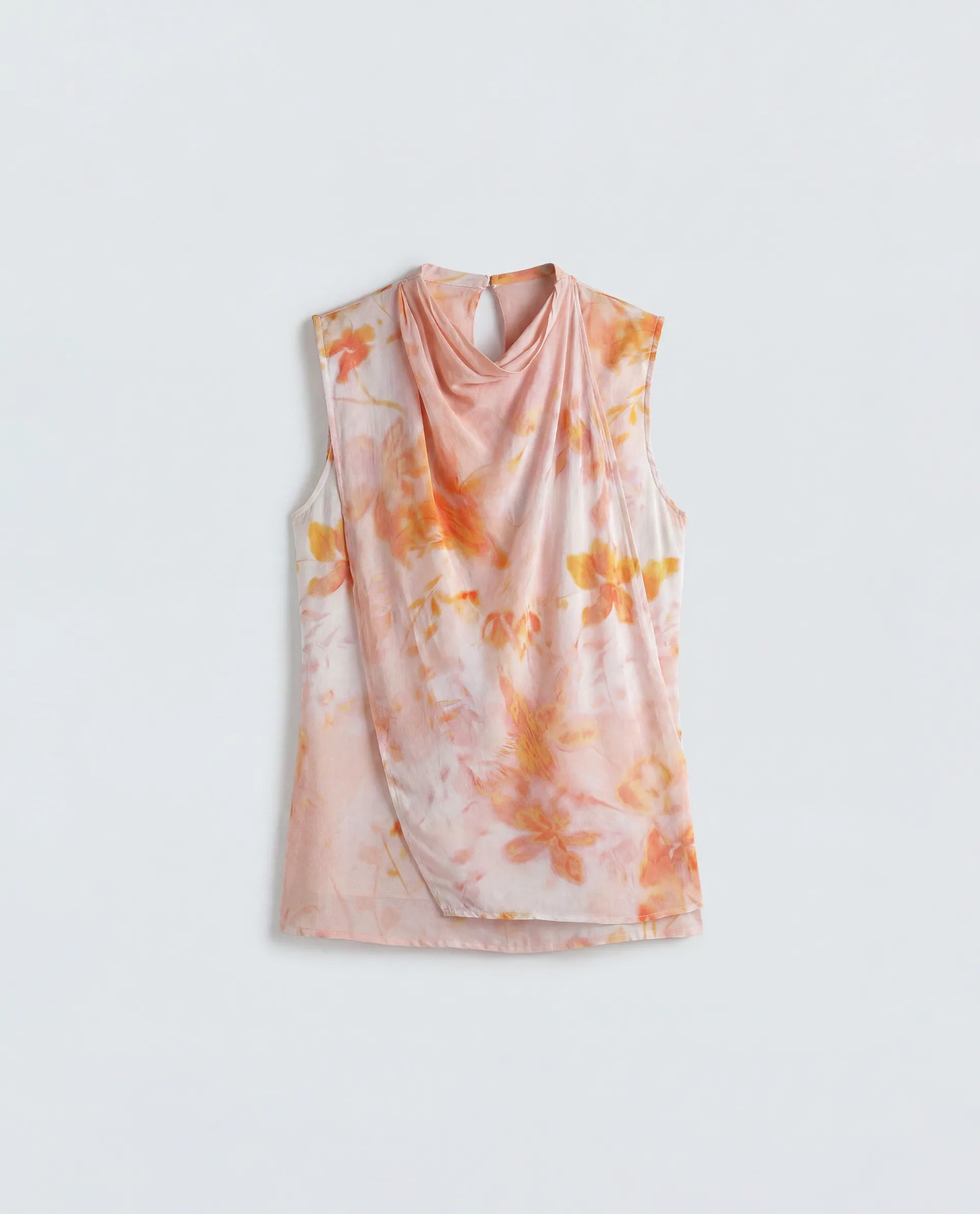 Rareism Women's Hetha Pastel Peach Viscose Blend High Neck Regular All Over Print Top