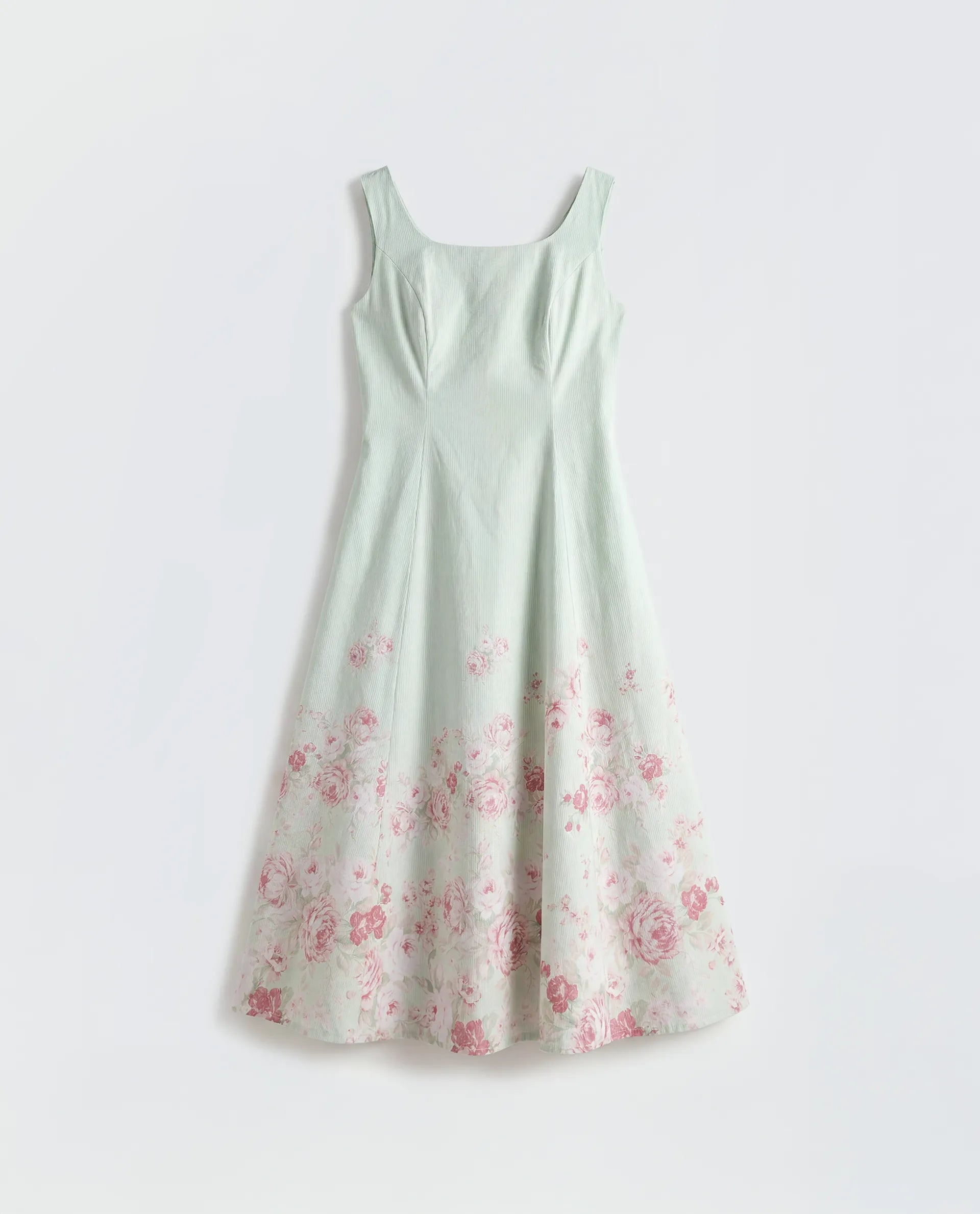 Rareism Women's Horo Light Green Cotton Scoop Neck Fit And Flare Floral Print Dress