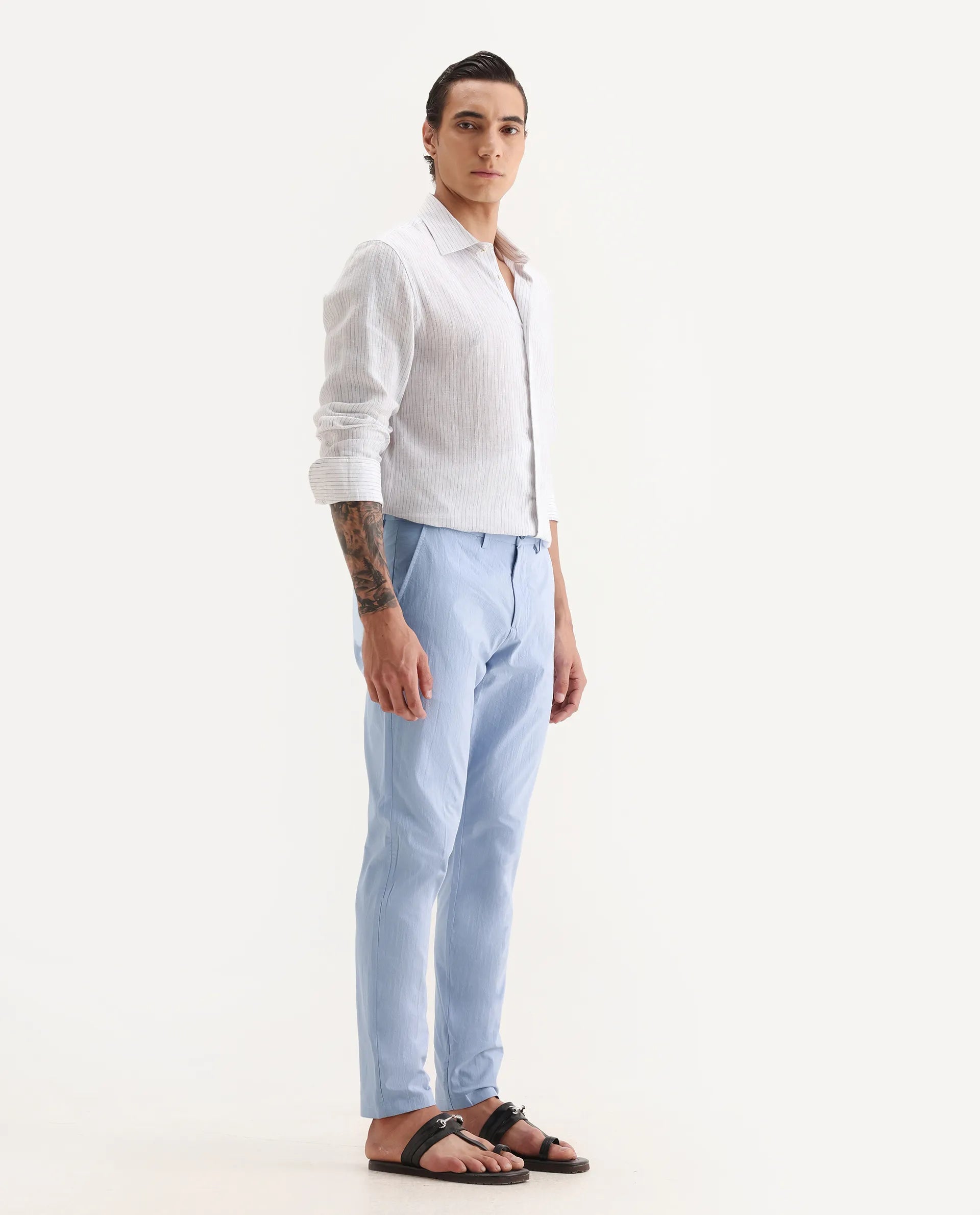 Rare Rabbit Men's Harlow Pastel Purple Cotton Plain Regular Fit Trouser