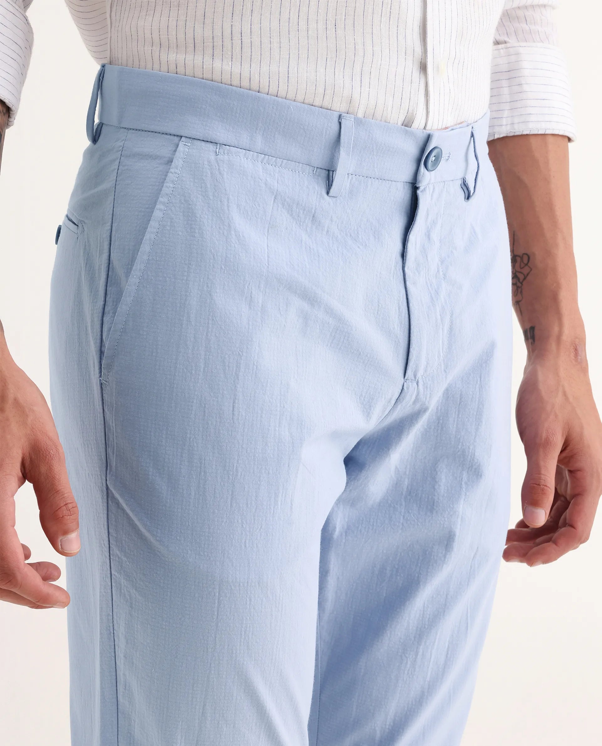 Rare Rabbit Men's Harlow Pastel Purple Cotton Plain Regular Fit Trouser