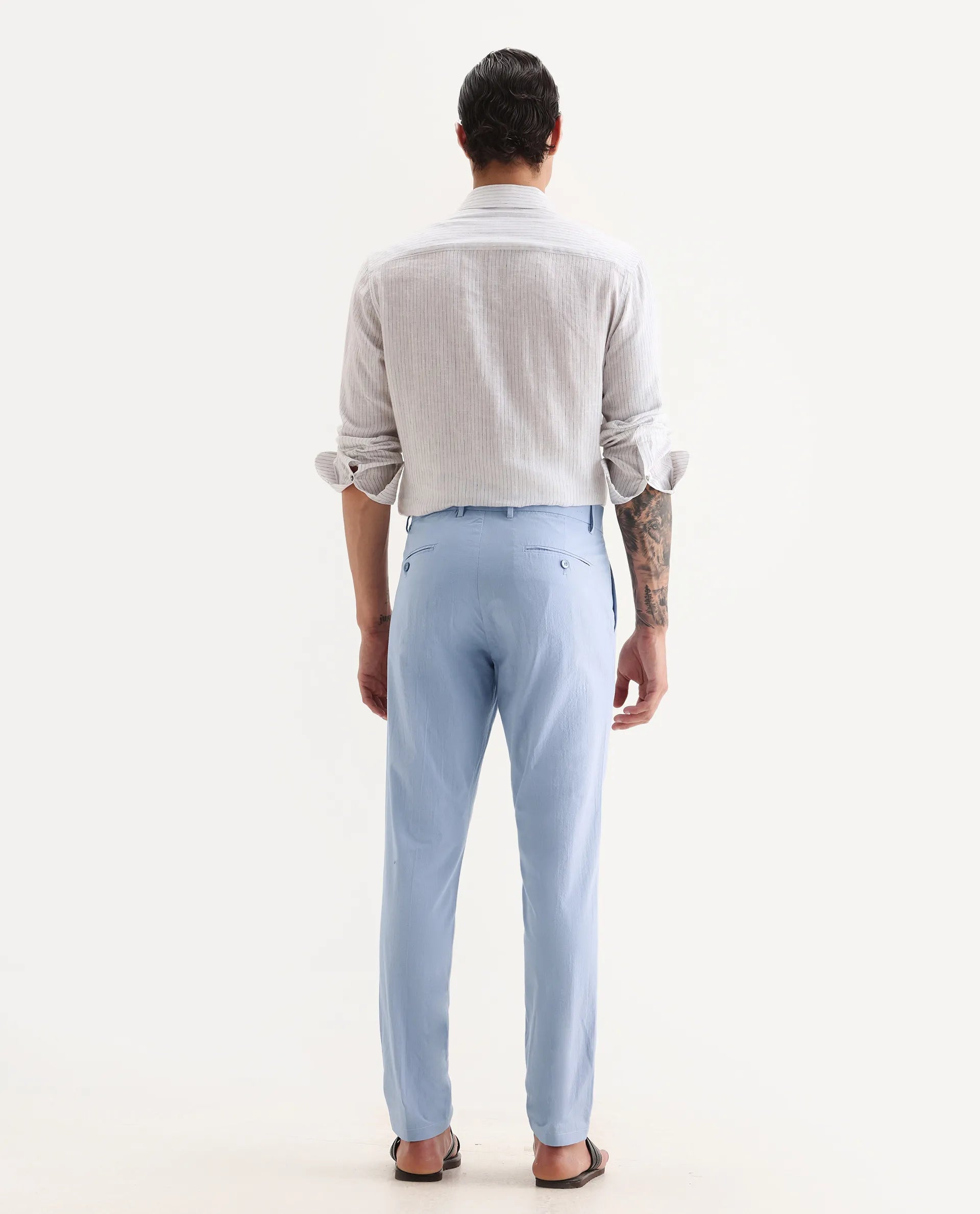 Rare Rabbit Men's Harlow Pastel Purple Cotton Plain Regular Fit Trouser