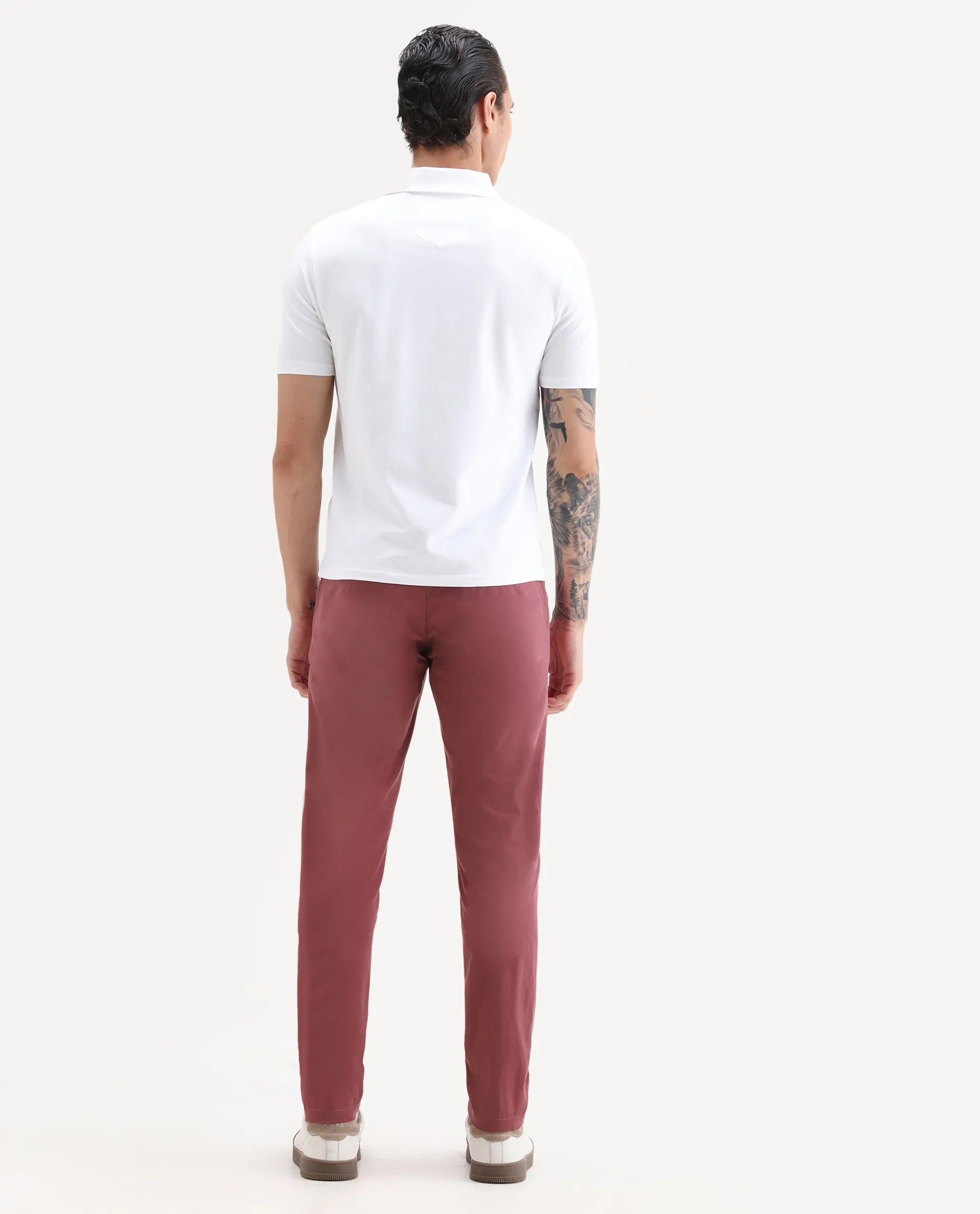 Rare Rabbit Men's Harlow Red Cotton Plain Regular Fit Trouser
