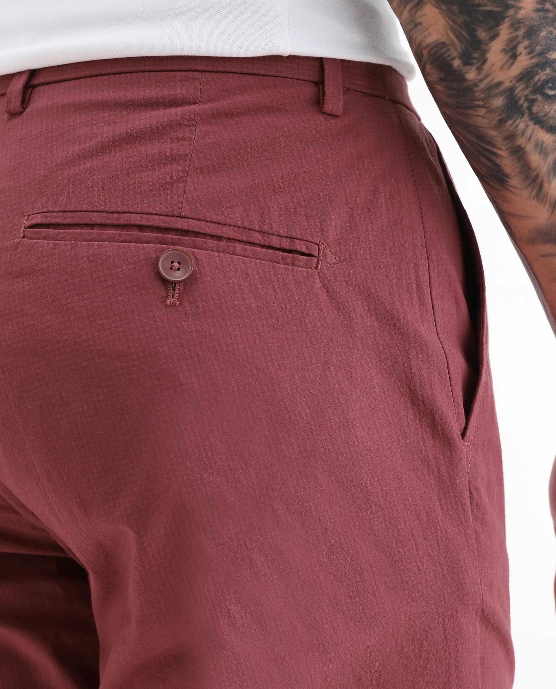 Rare Rabbit Men's Harlow Red Cotton Plain Regular Fit Trouser