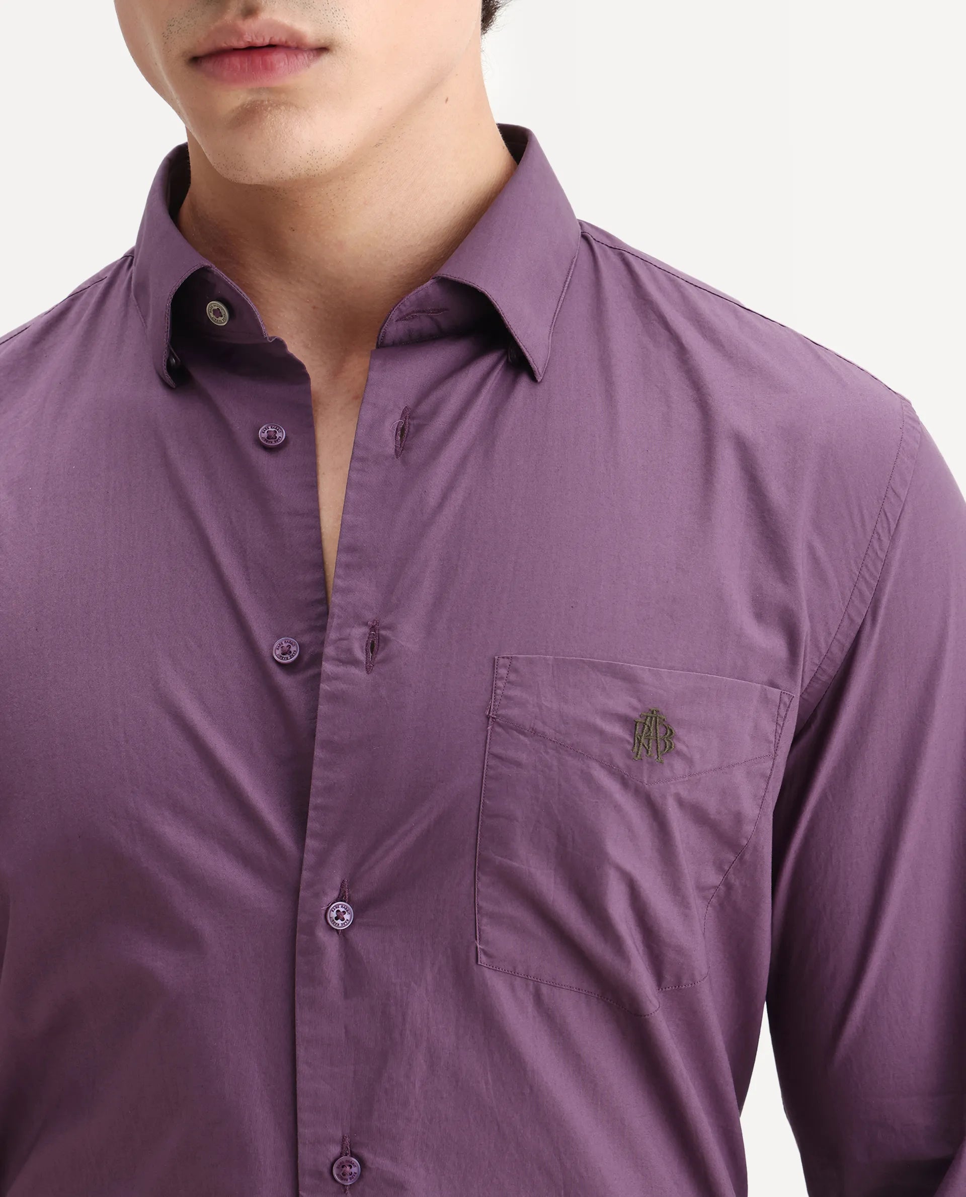Rare Rabbit Men's Harmin Dusky Purple Cotton Embroidered Regular Fit Full Sleeve Collared Shirt