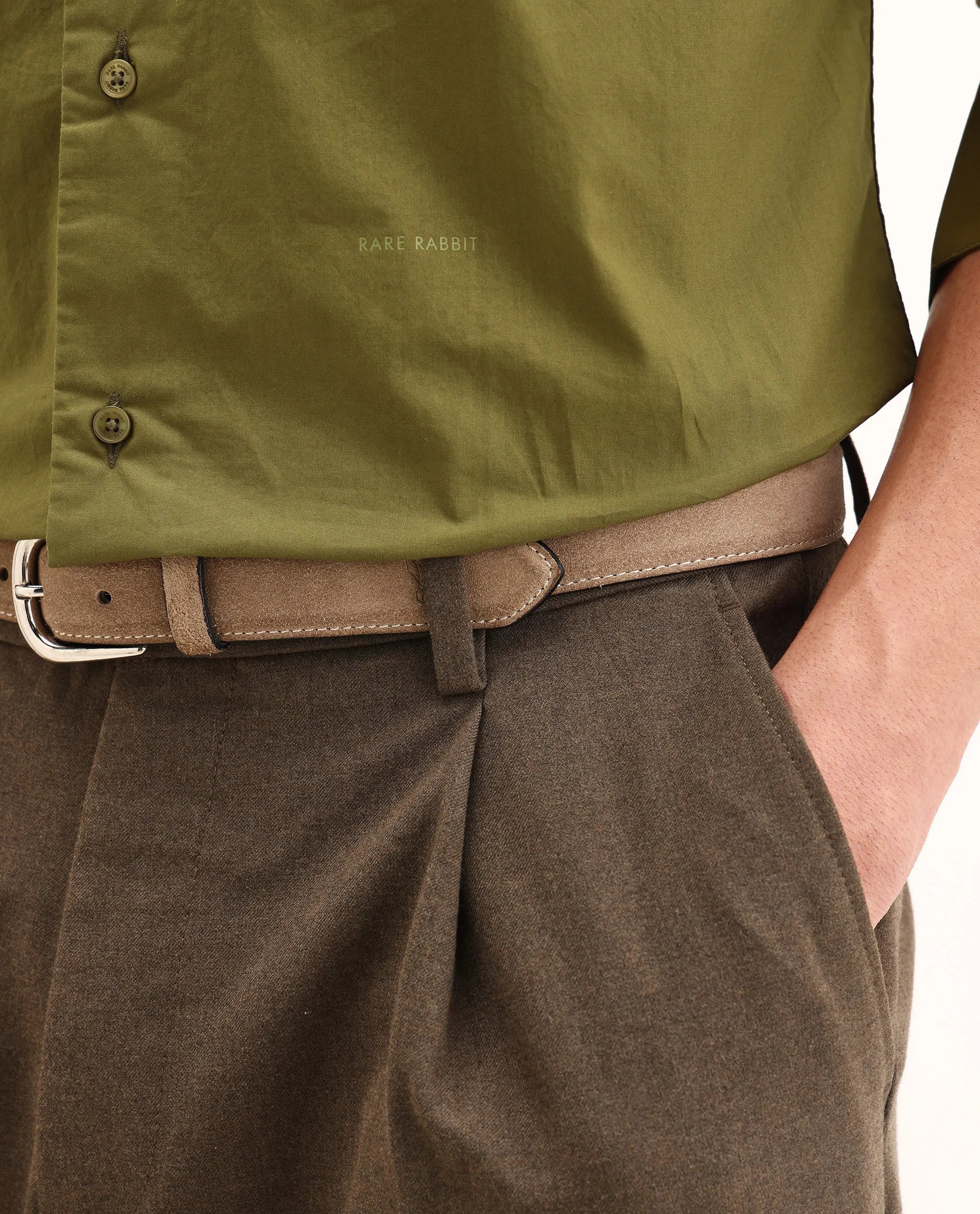 Rare Rabbit Men's Harmin Light Olive Cotton Embroidered Regular Fit Full Sleeve Collared Shirt