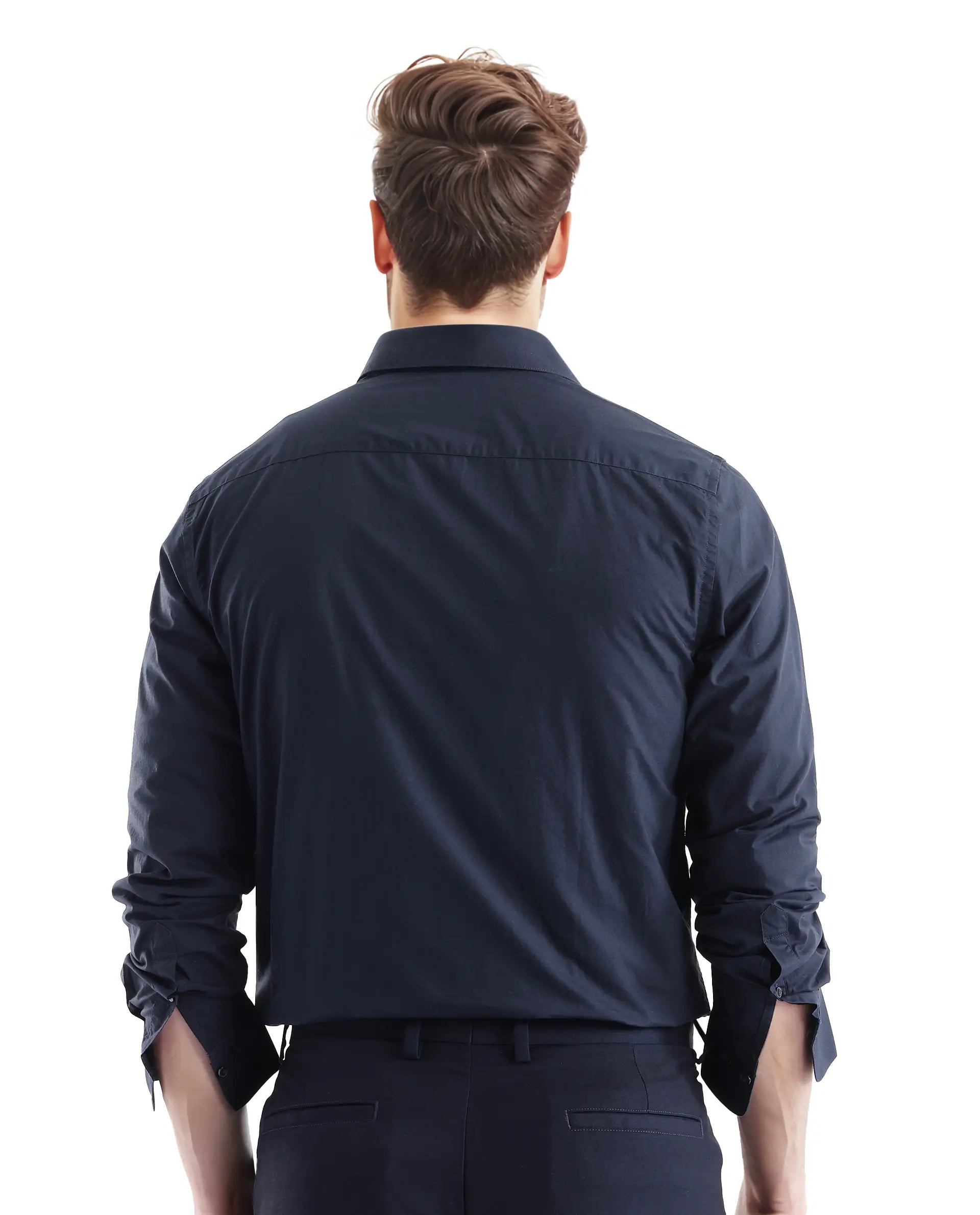 Rare Rabbit Men Harmin Navy Full Sleeve Collared Neck Button Closure Regular Fit Plain Shirt