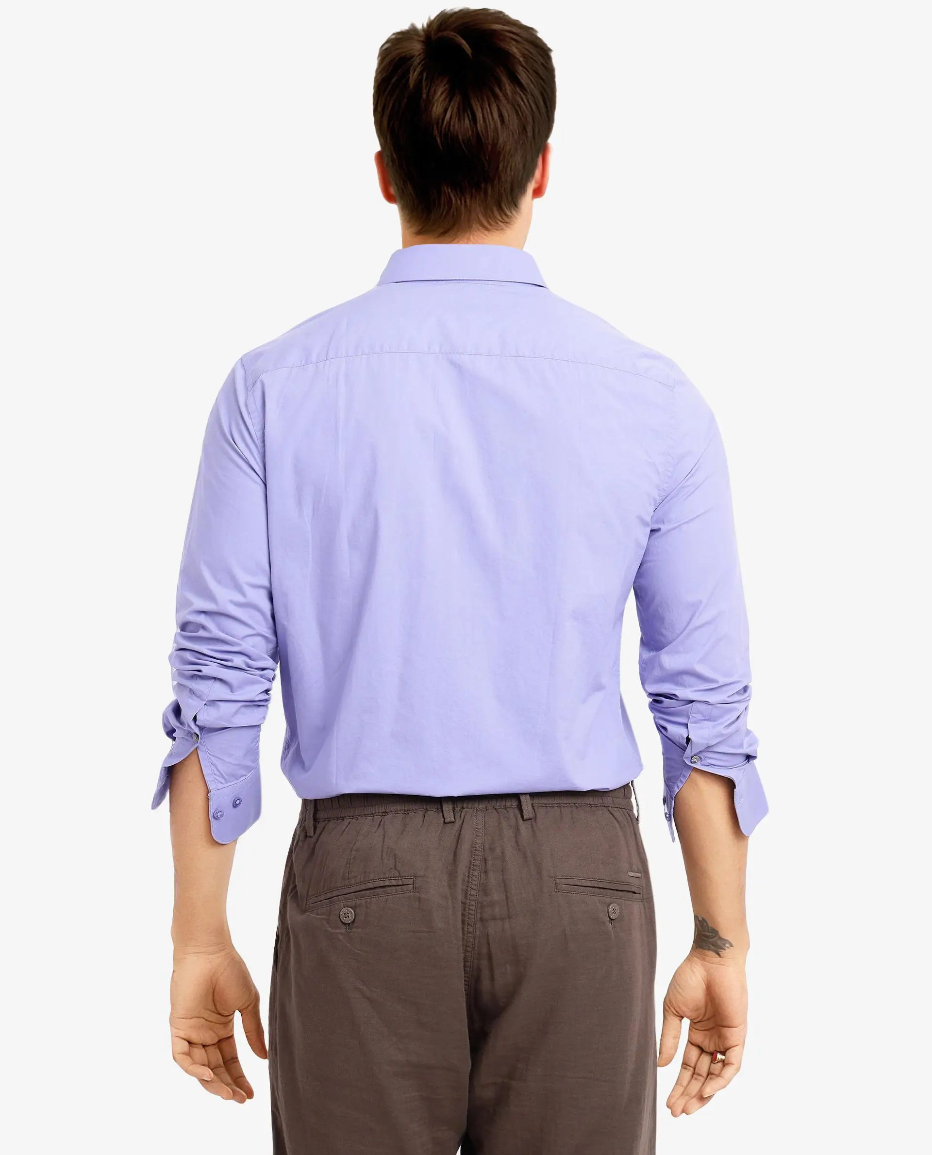 Rare Rabbit Men Harmin Pastel Purple Cotton Fabric Full Sleeve Regular Fit Embroidered Logo Plain Poplin Shirt