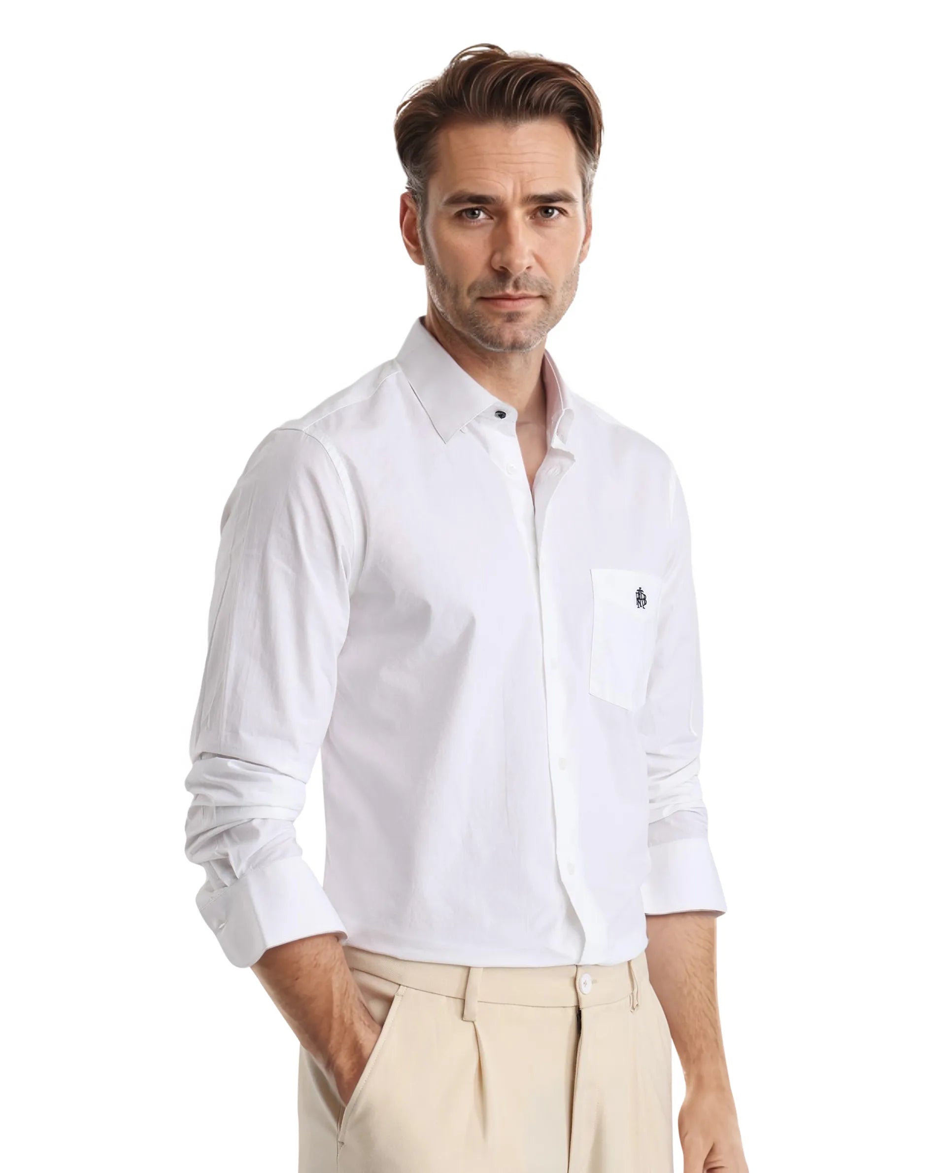 Rare Rabbit Men Harmin White Full Sleeve Collared Neck Button Closure Regular Fit Plain Shirt