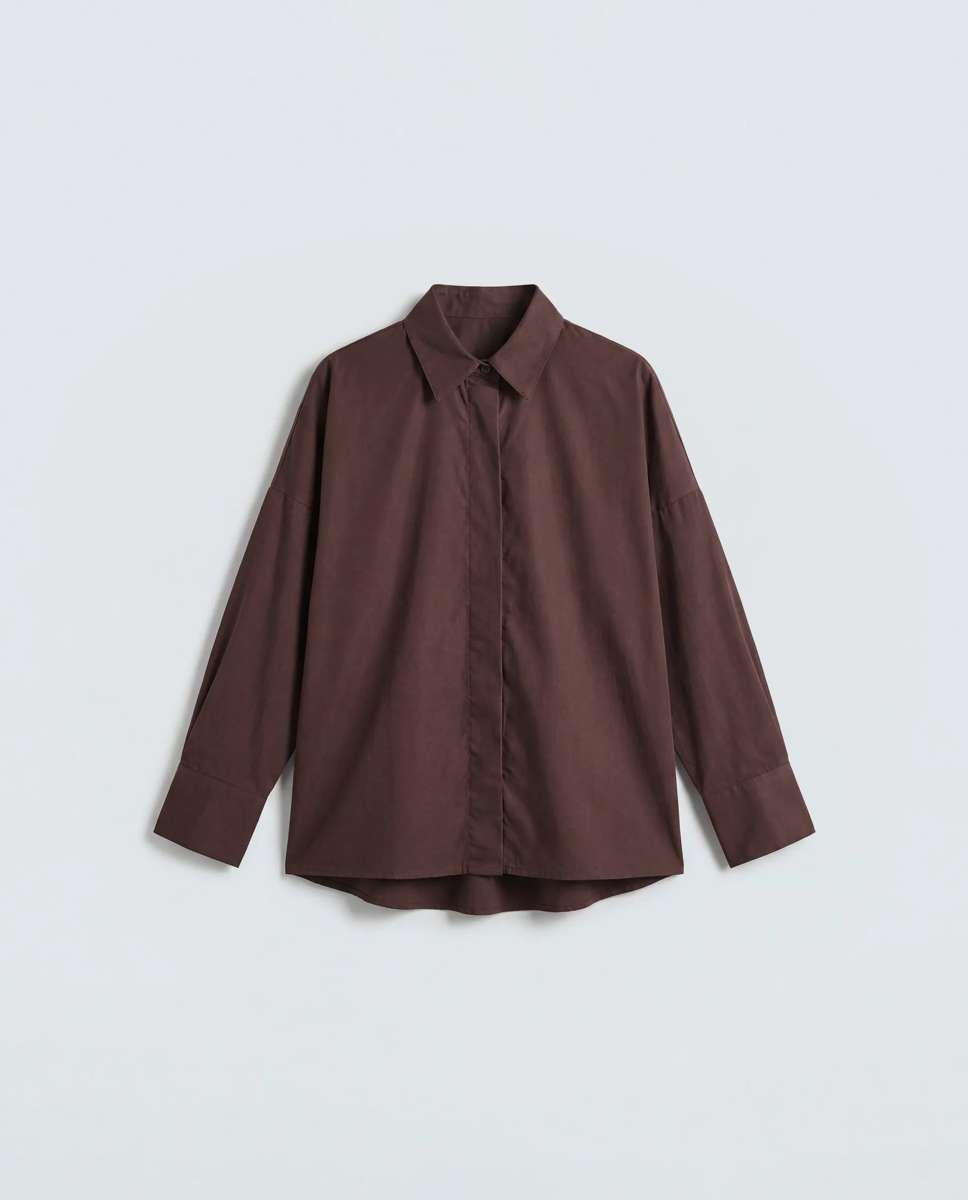 Rareism Women's Oni Brown Cotton Spread Collar Button Boxy Plain Shirt