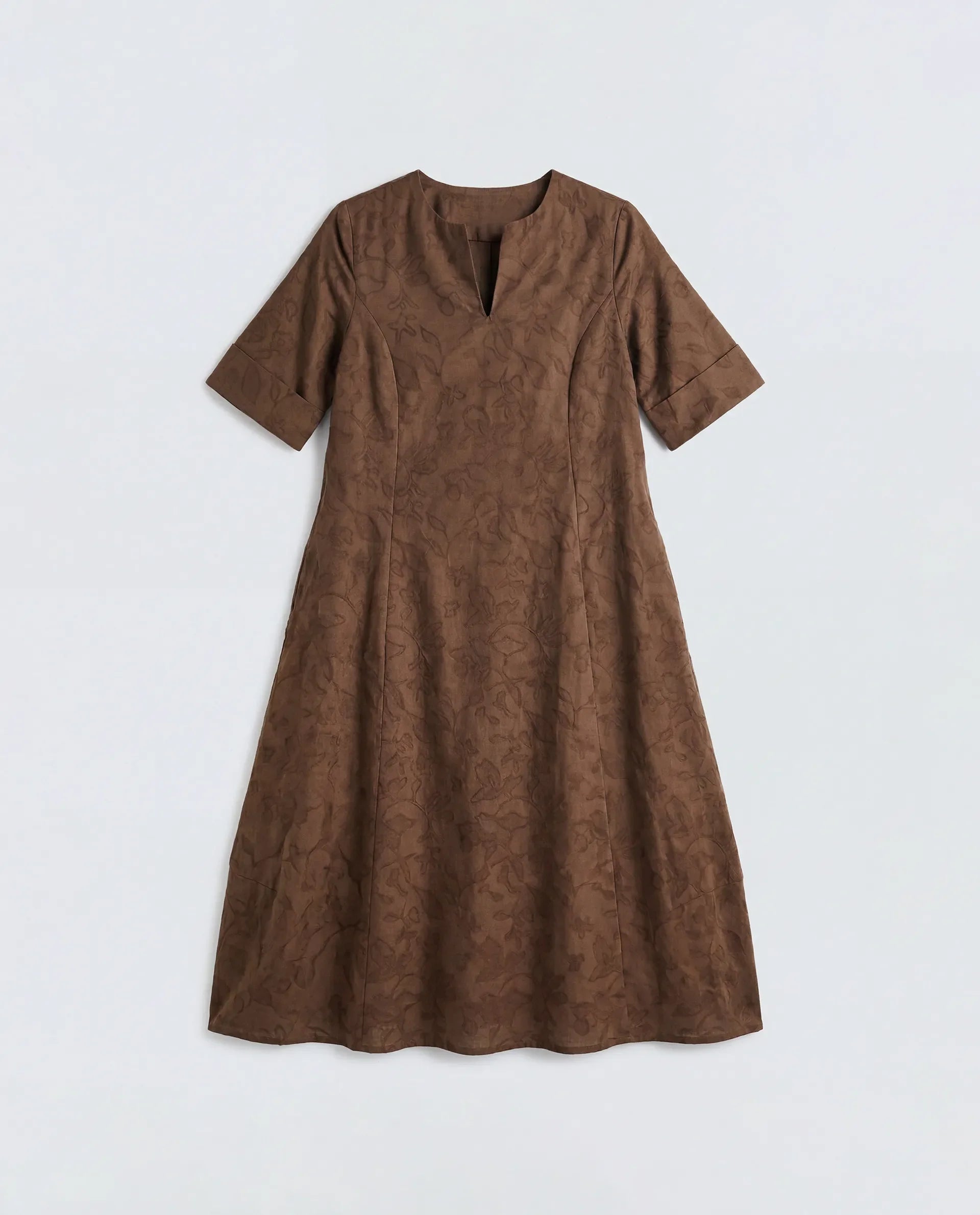 Rareism Women's Ranlin Brown Cotton Crew Neck Regular Jacquard Dress