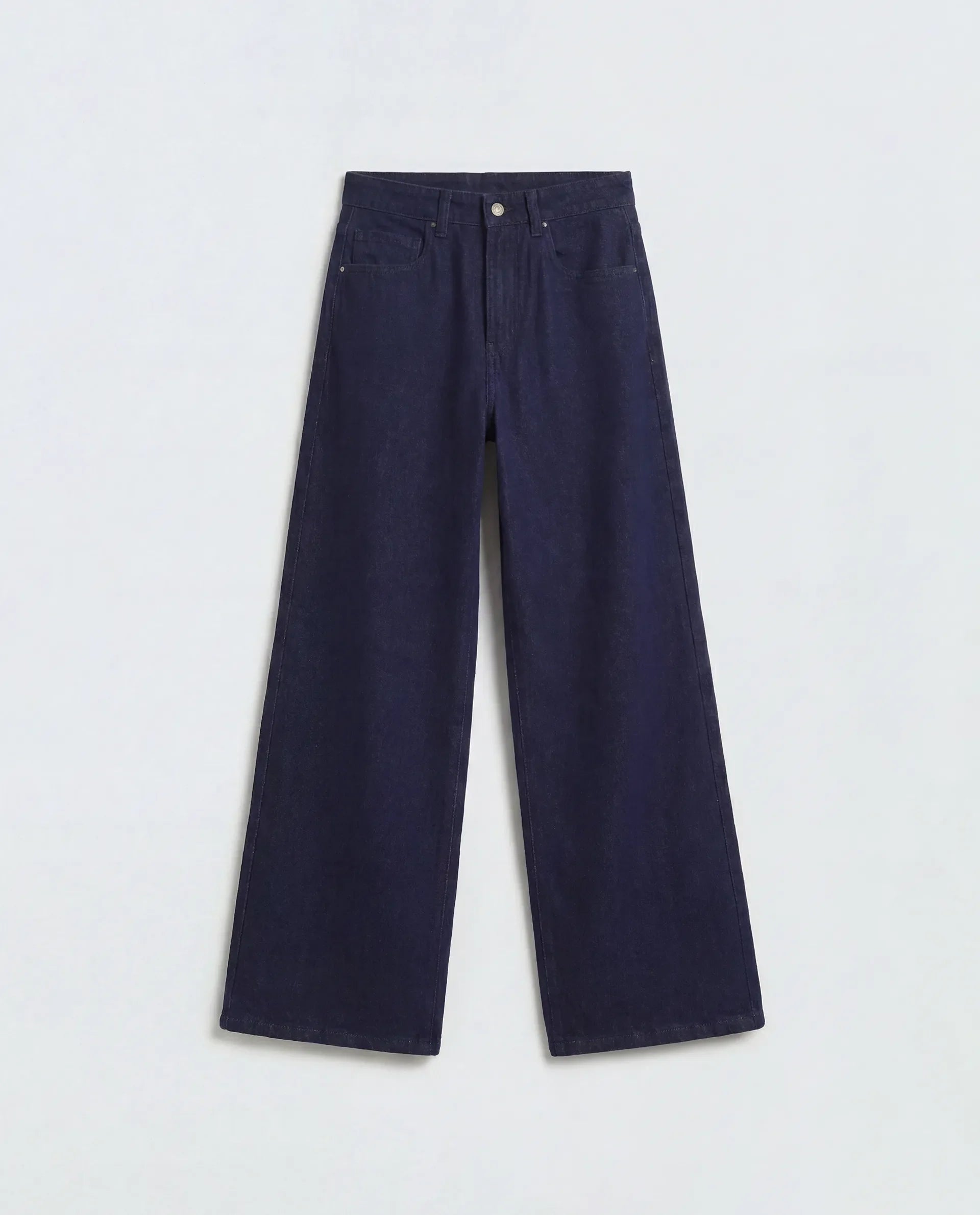 Rareism Women's Ribar Navy Cotton Wide Leg Plain Jeans
