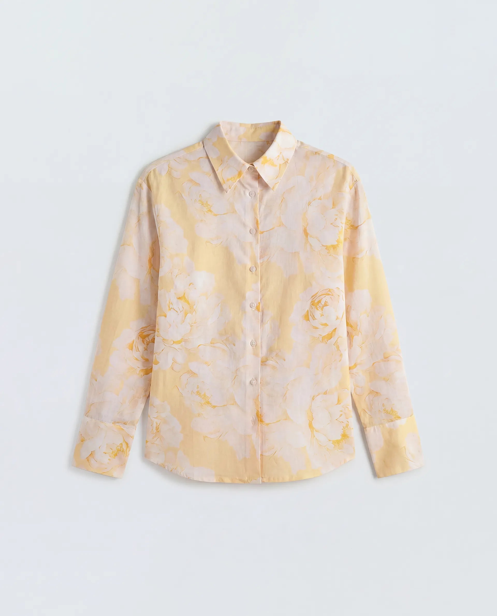 Rareism Women's Rufin Pastel Yellow Cotton Spread Collar Relaxed Floral Print Shirt