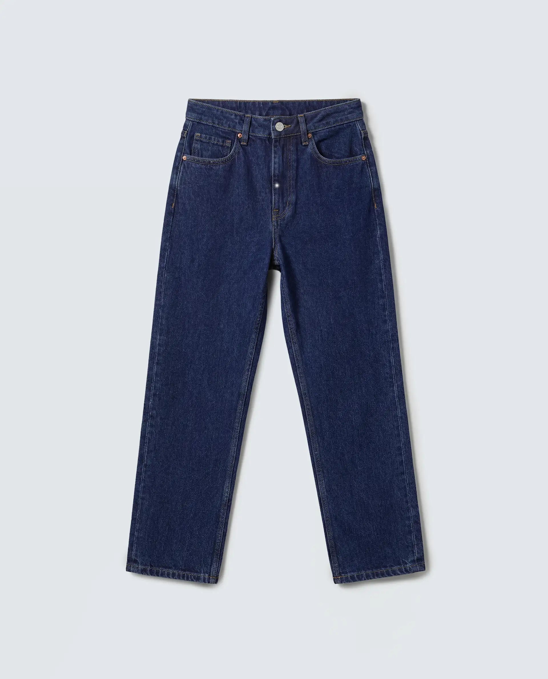 Rareism Women's Stella Dark Blue Cotton Straight Fit Plain Jeans