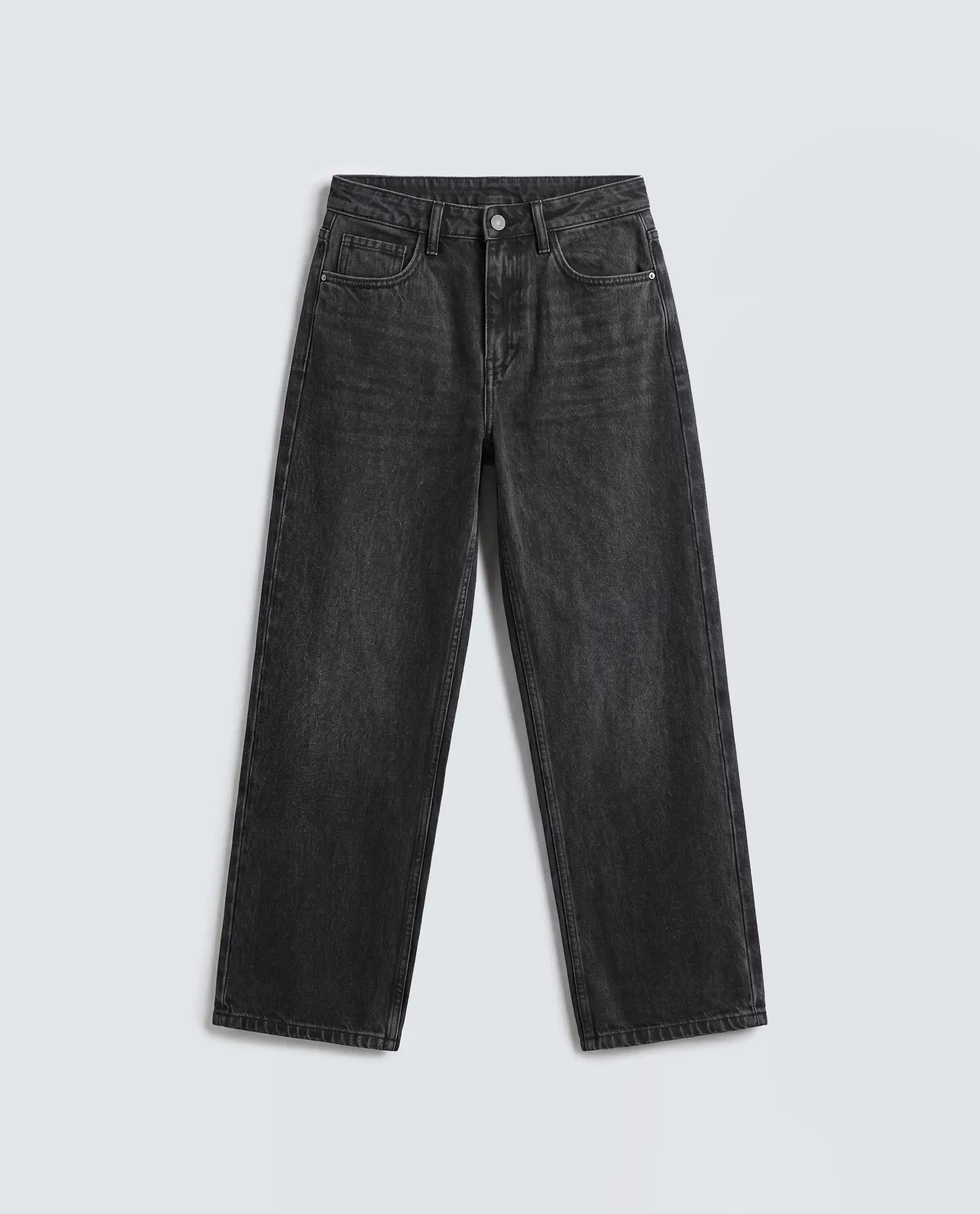 Rareism Women's Strine Black Cotton Straight Fit Plain Jeans
