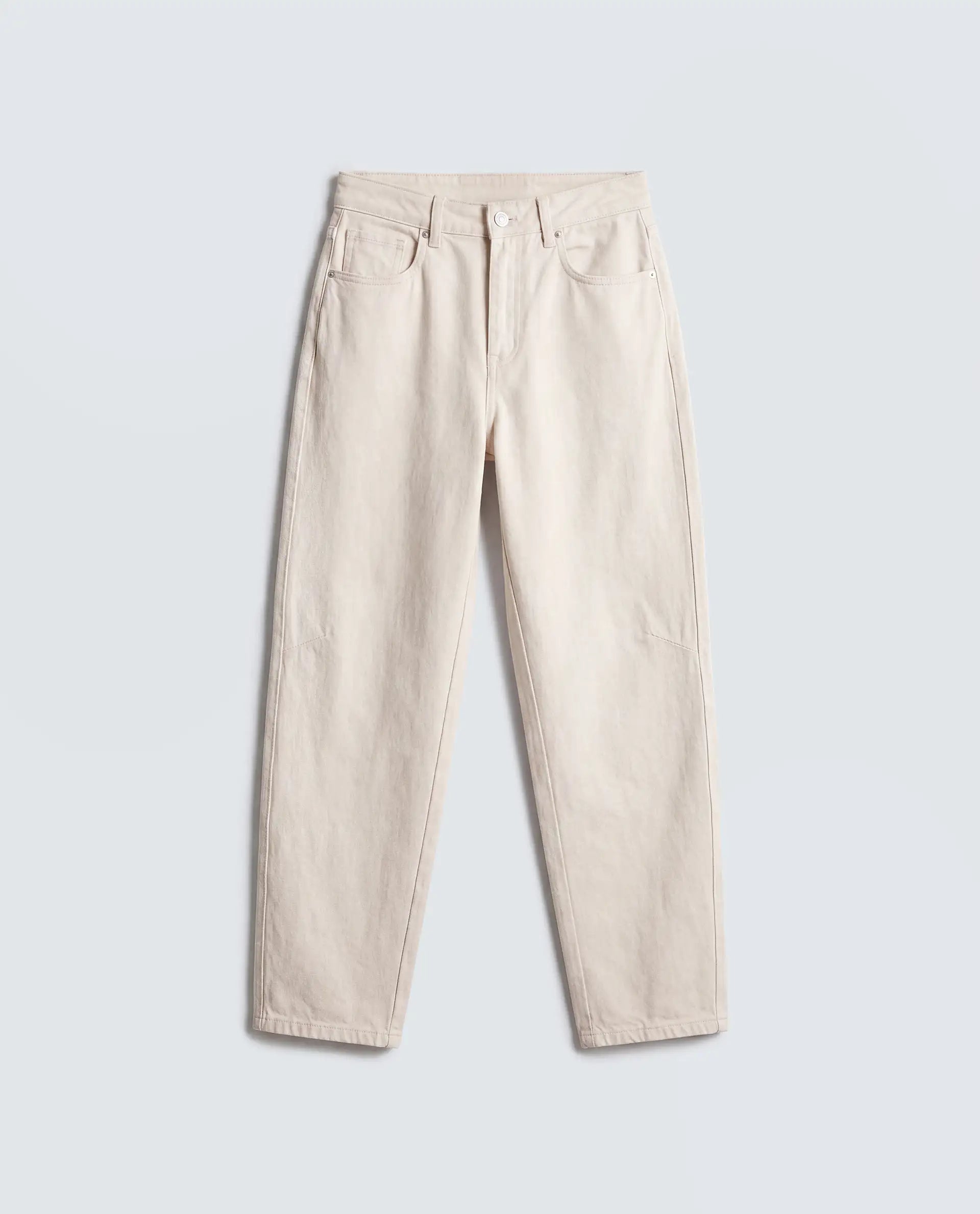 Rareism Women's Talben Beige Cotton Tall Barrel Fit Plain Jeans