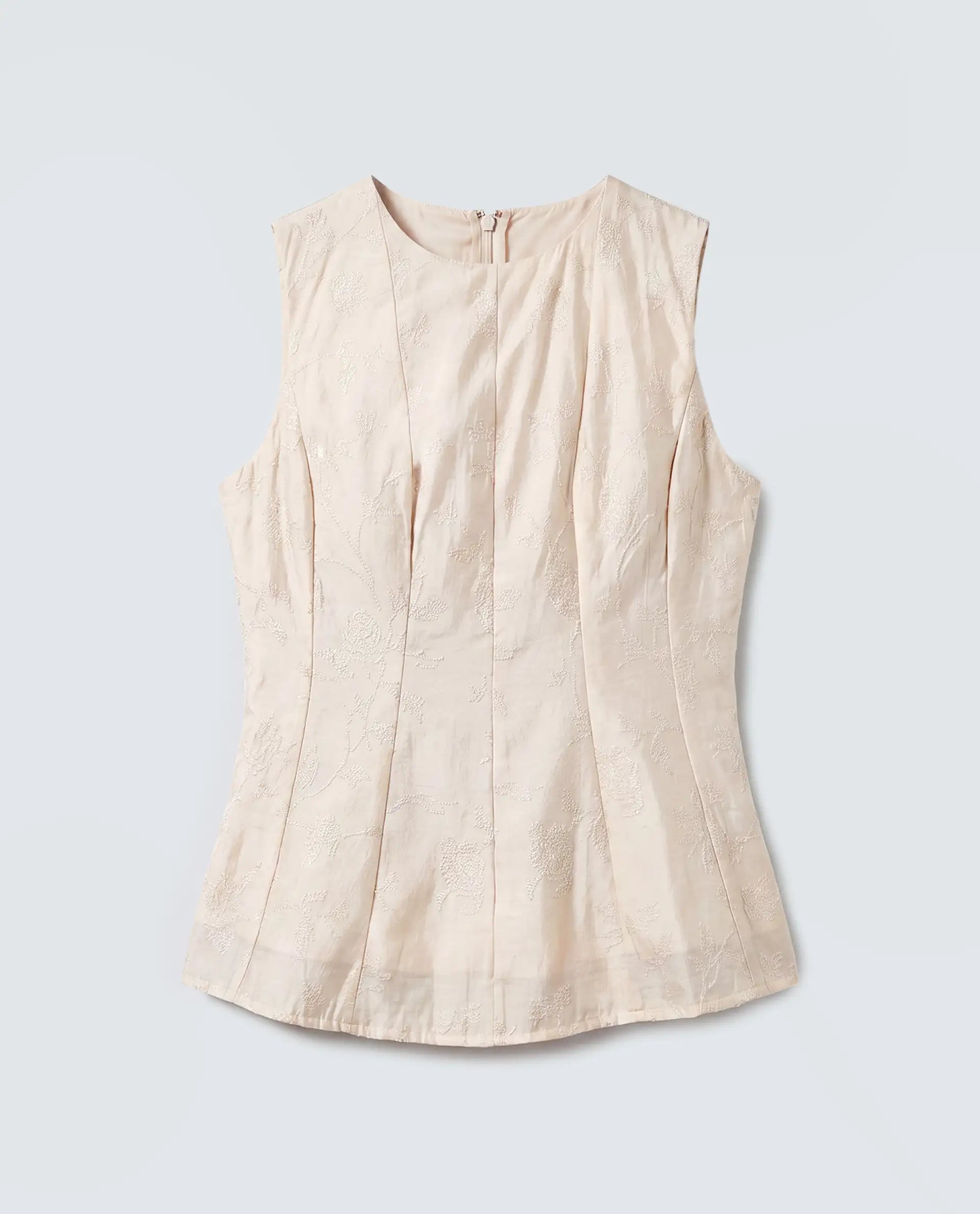 Rareism Women's Tish Pastel Beige Viscose Button And Zip Fit And Flare Plain Top