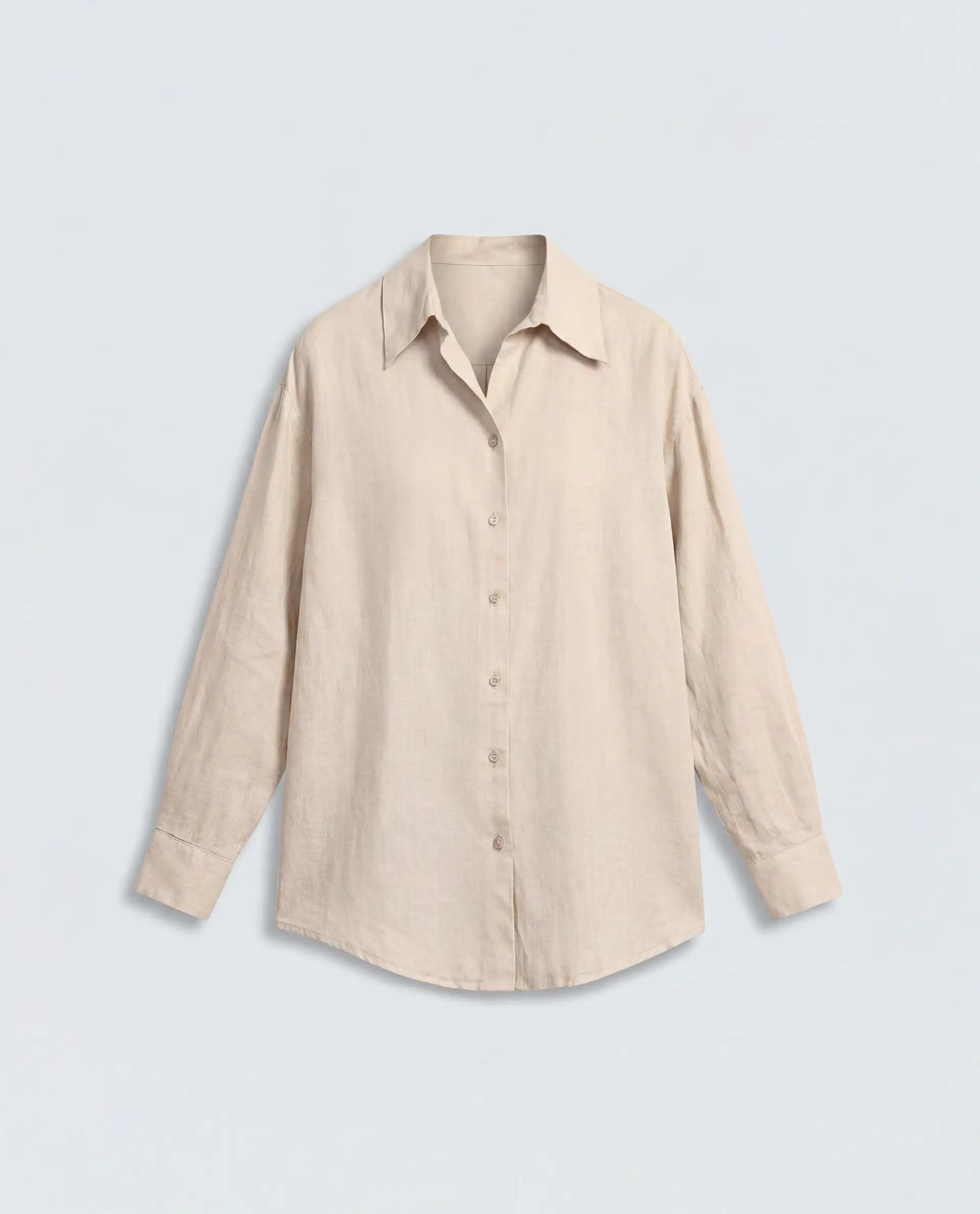 Rareism Women's Uganda Beige Linen Fabric Spread Collar Regular Plain Shirt