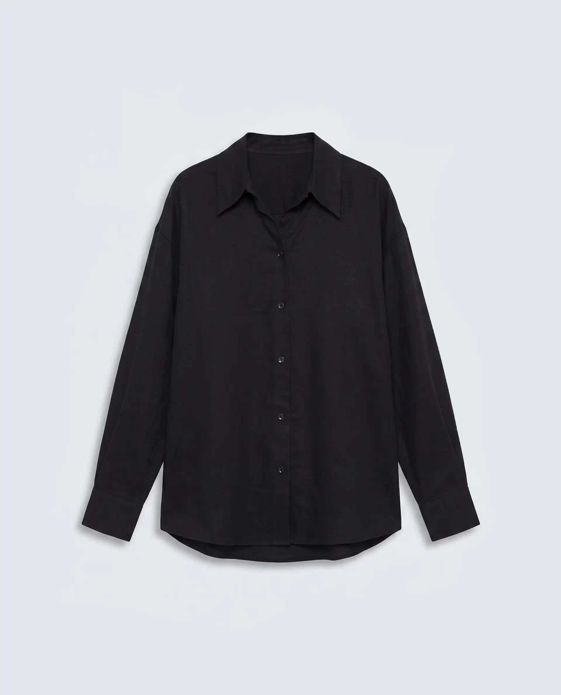 Rareism Women's Uganda Black Linen Spread Collar Regular Plain Shirt