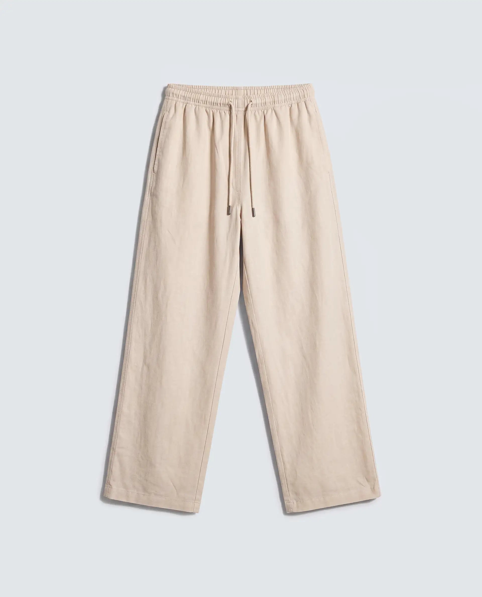 Rareism Women's Uniq Beige Linen Blend Fabric Straight Plain Trouser