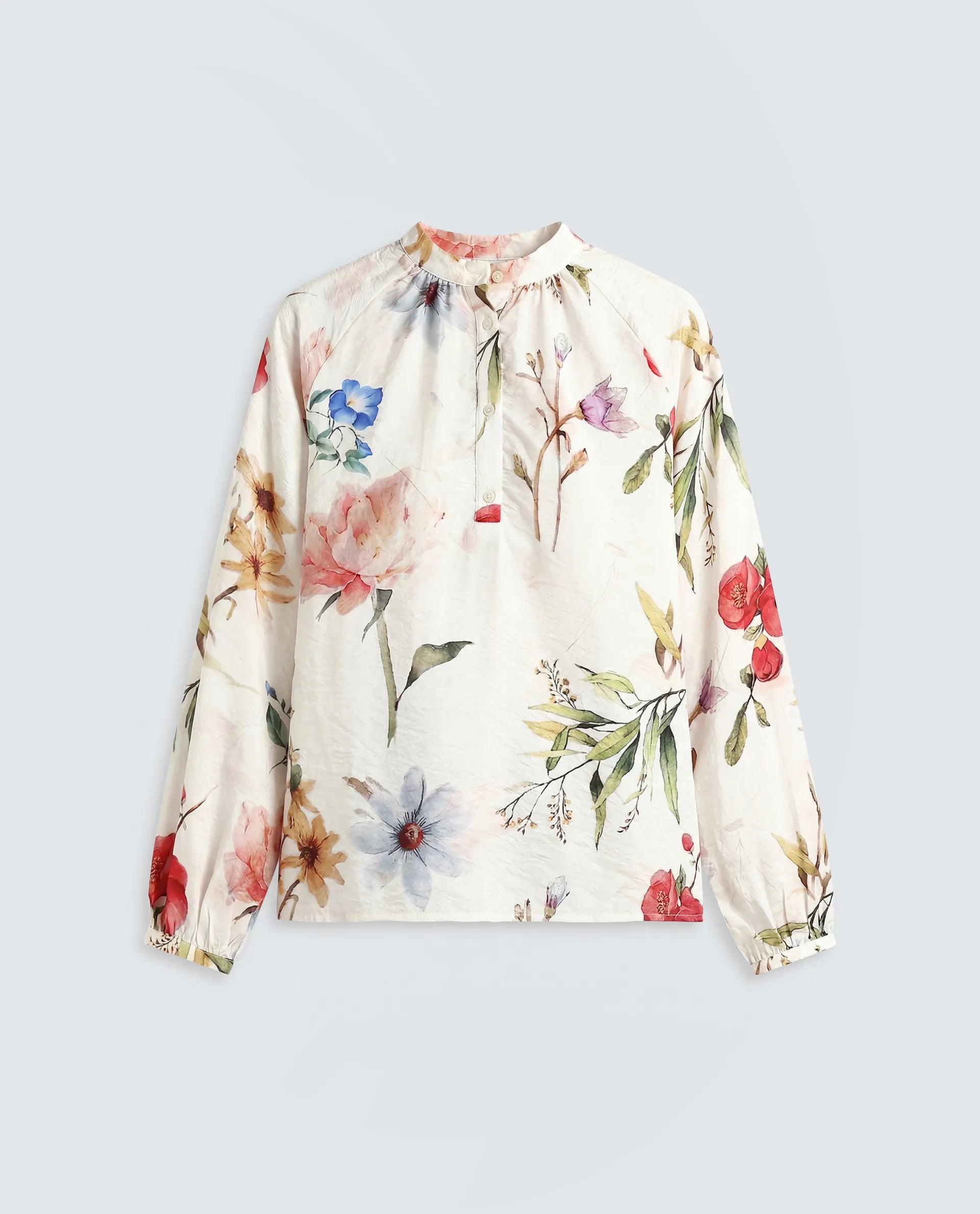 Rareism Women's Valia Off White Viscose Blend Full Sleeve Relaxed Fit Floral Print Top