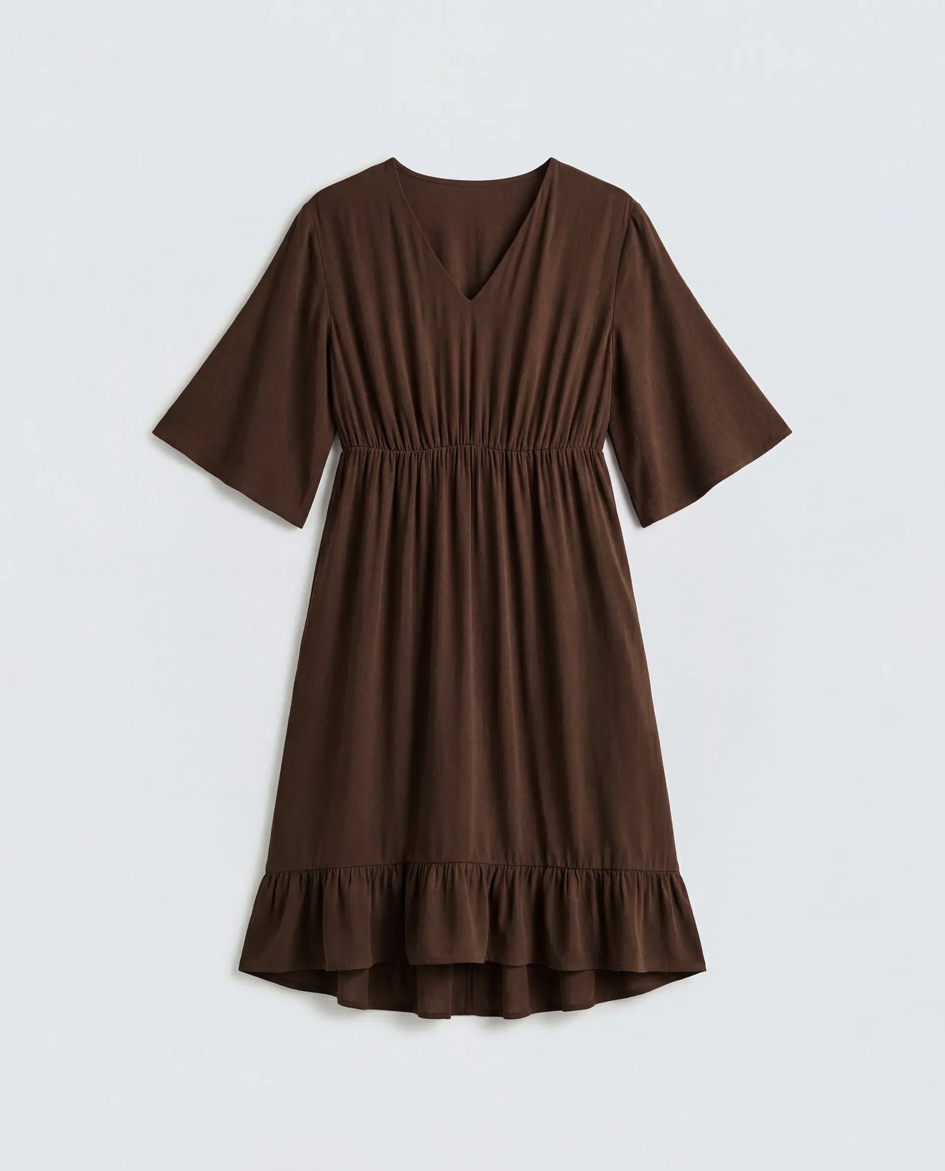 Rareism Women's Valor Brown Viscose V-Neck Flared Plain Dress