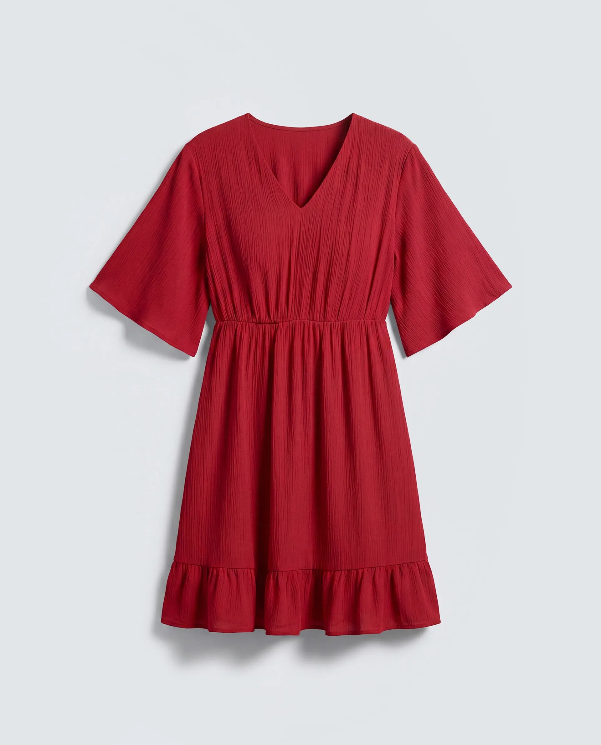 Rareism Women's Valor Red Viscose Half Sleeve Flared Plain Dress