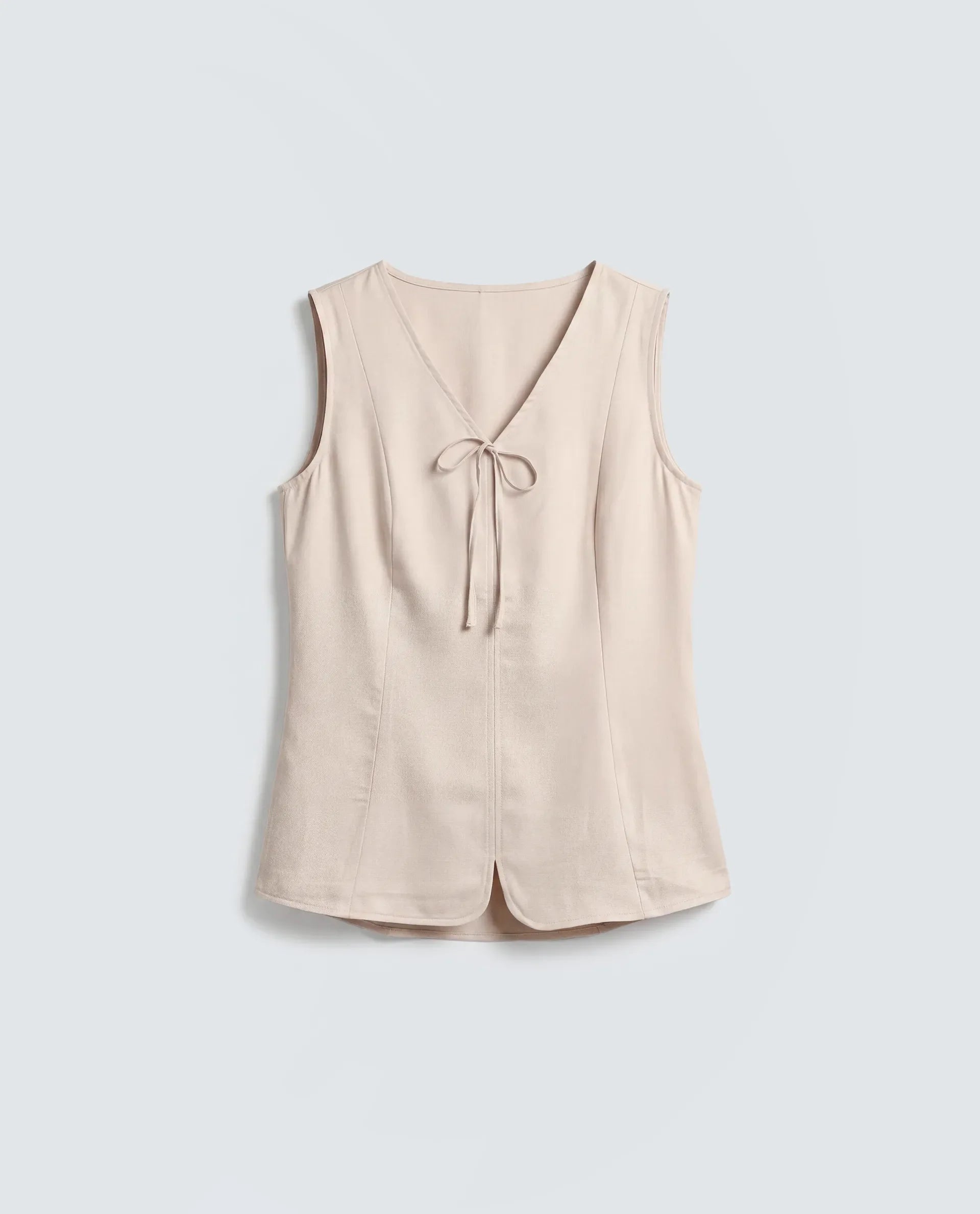 Rareism Women's Valton Primary Beige Polyester Sleeveless V-Neck Regular Fit Top